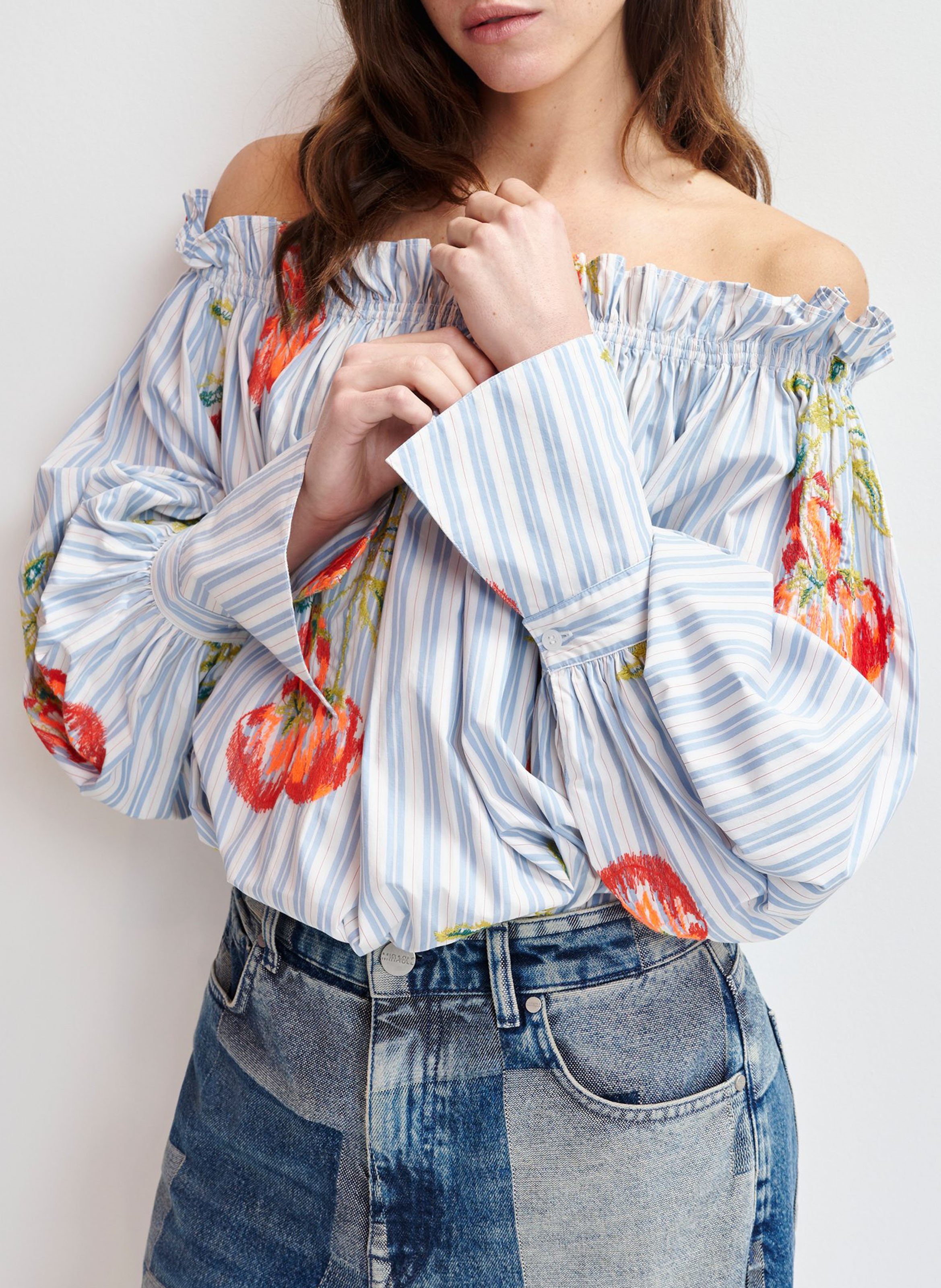 Chemise épaules dénudées à rayures ESSENTIEL ANTWERP Bleu