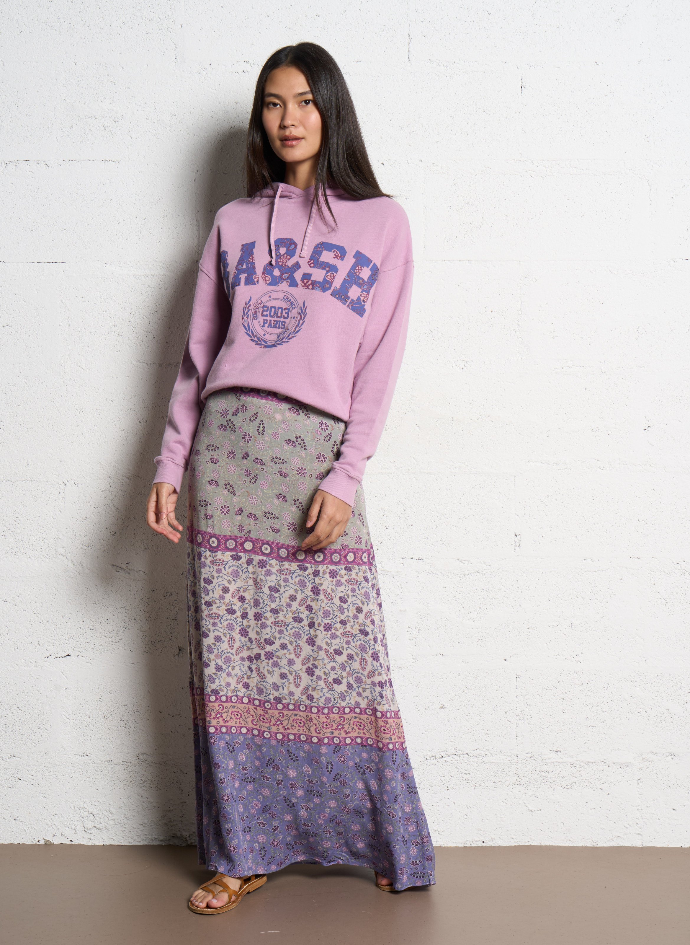 Sweat imprimé à capuche BA&SH Rose