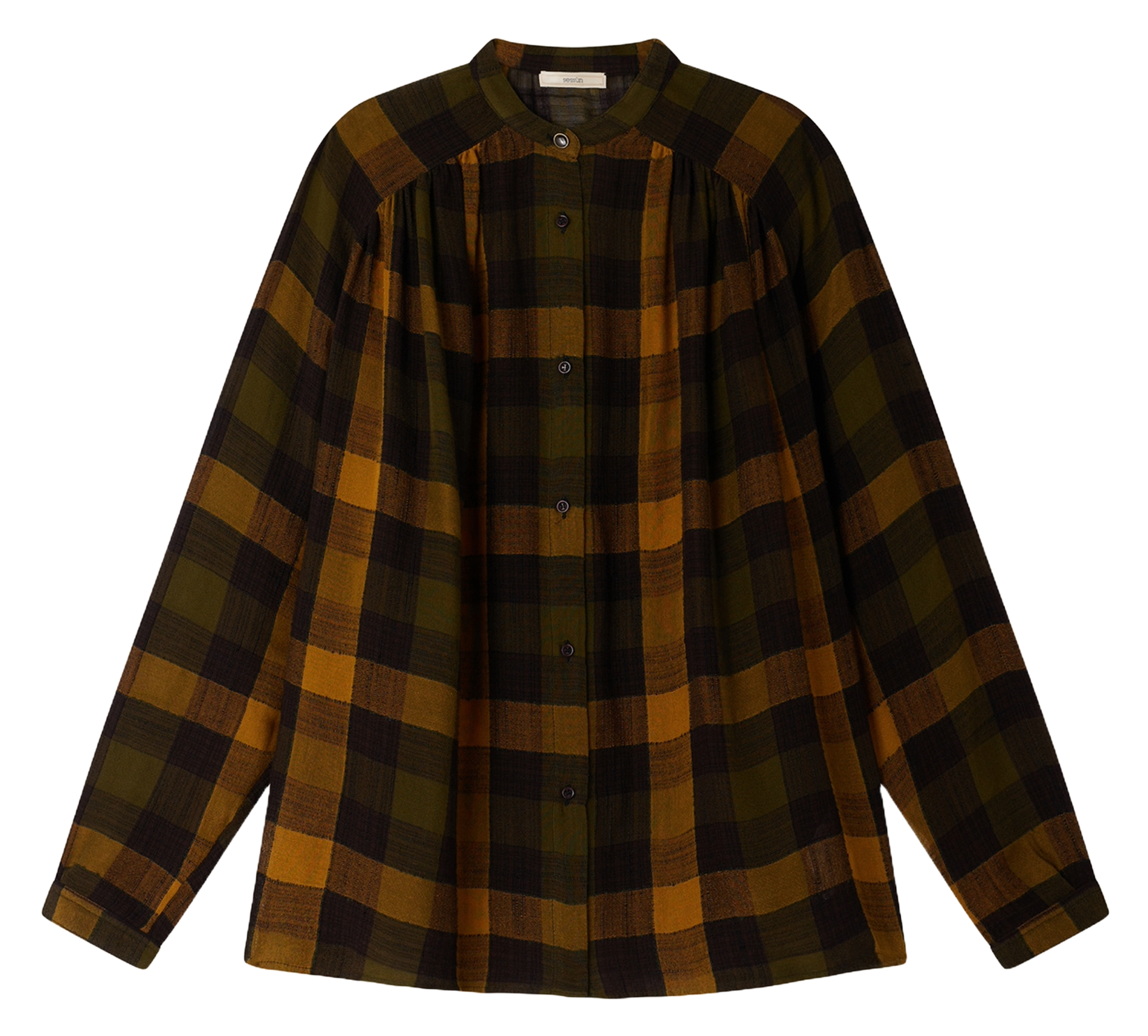 Chemise ample col classque à carreaux SESSUN Kaki