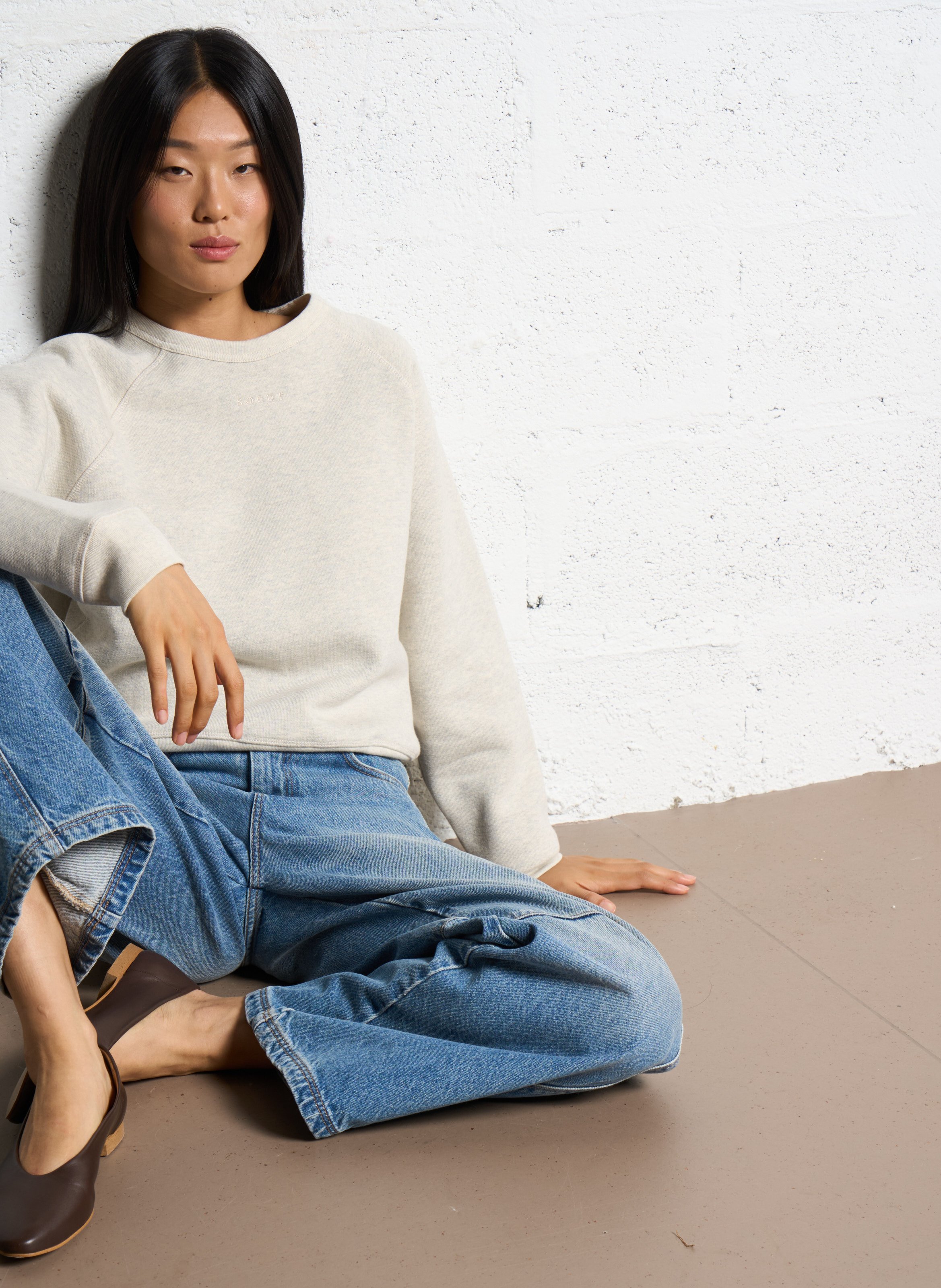 Sweat droit en coton bio SOEUR Gris