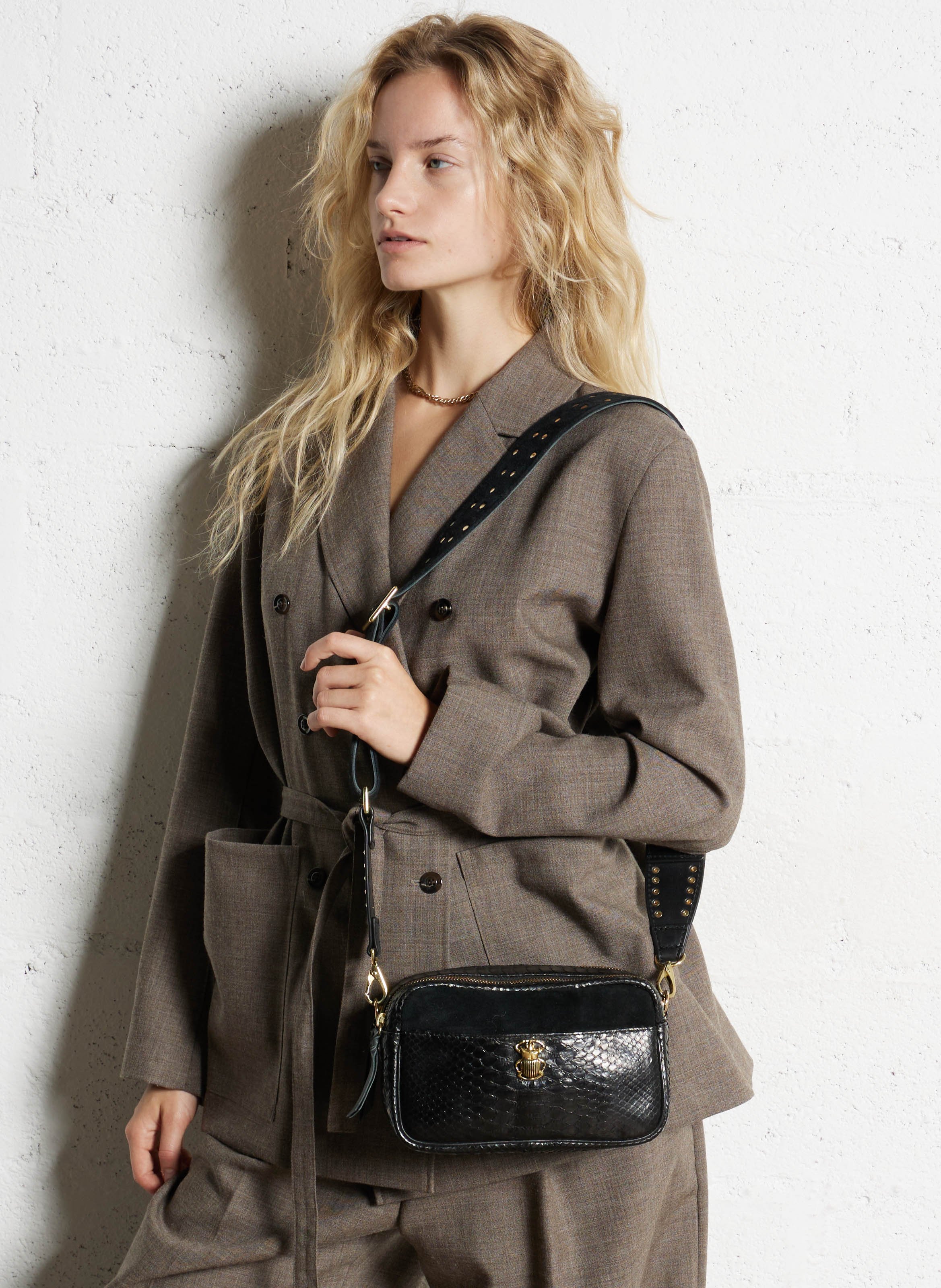 Sac bandoulière en python CLARIS VIROT Noir