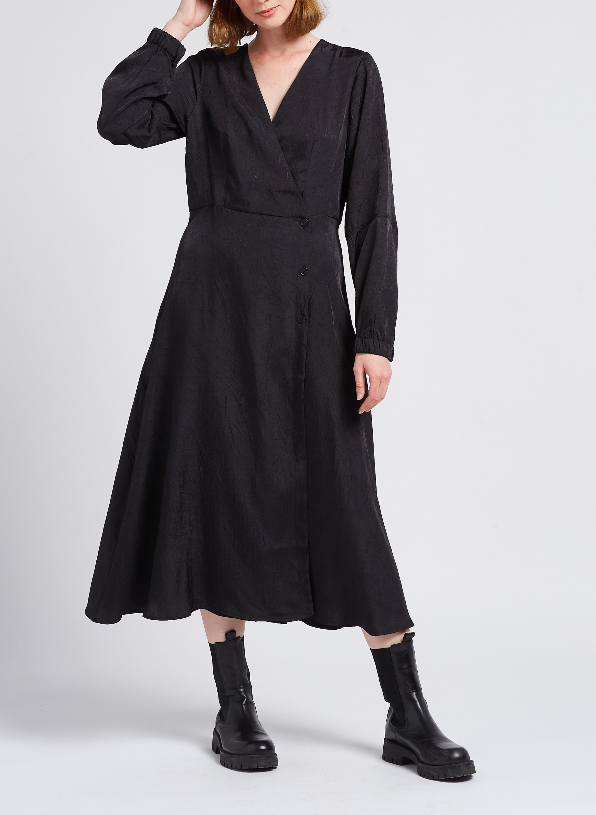 Robe midi col V  Noir