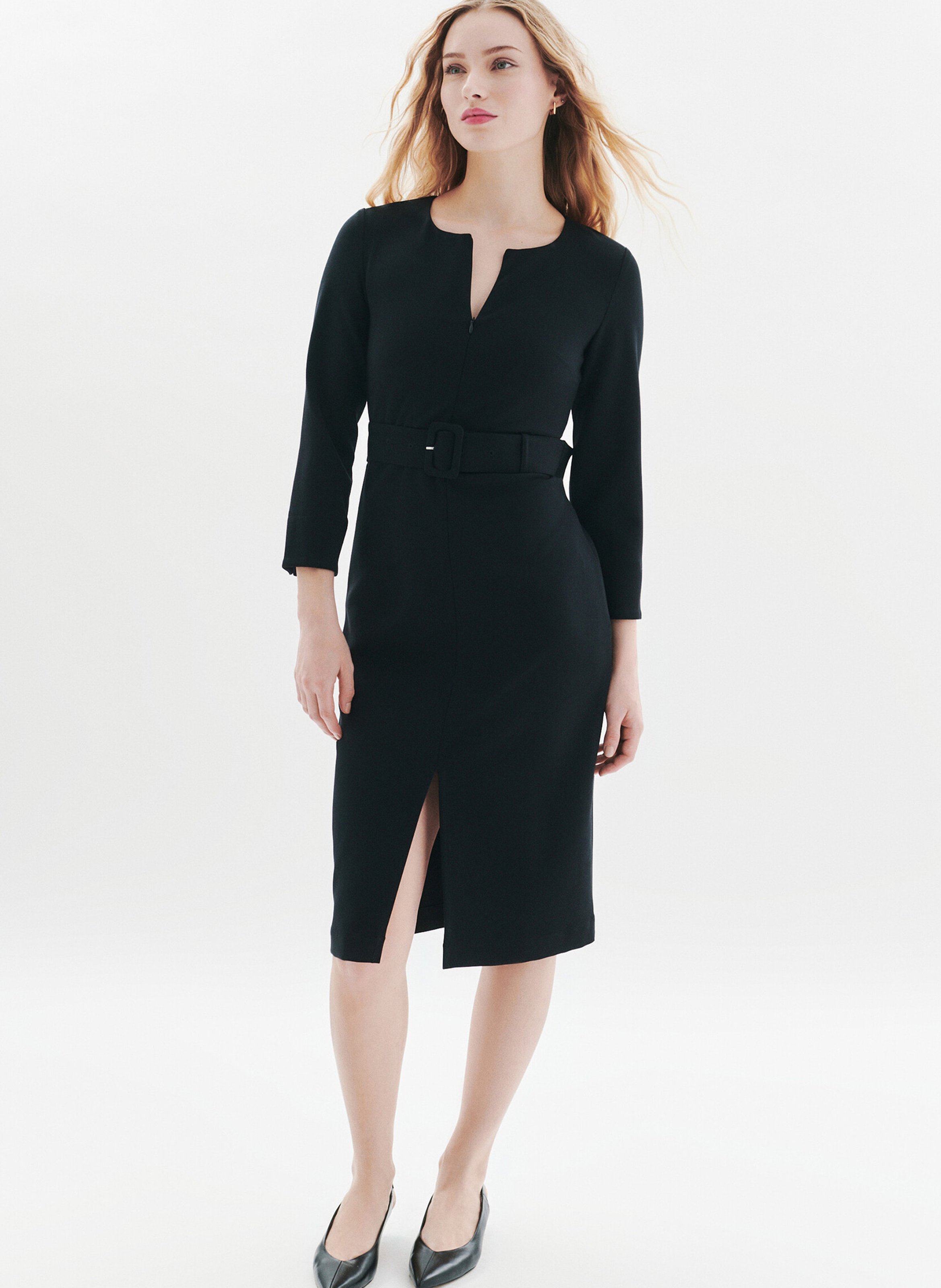 Robe midi col rond CAROLL Noir