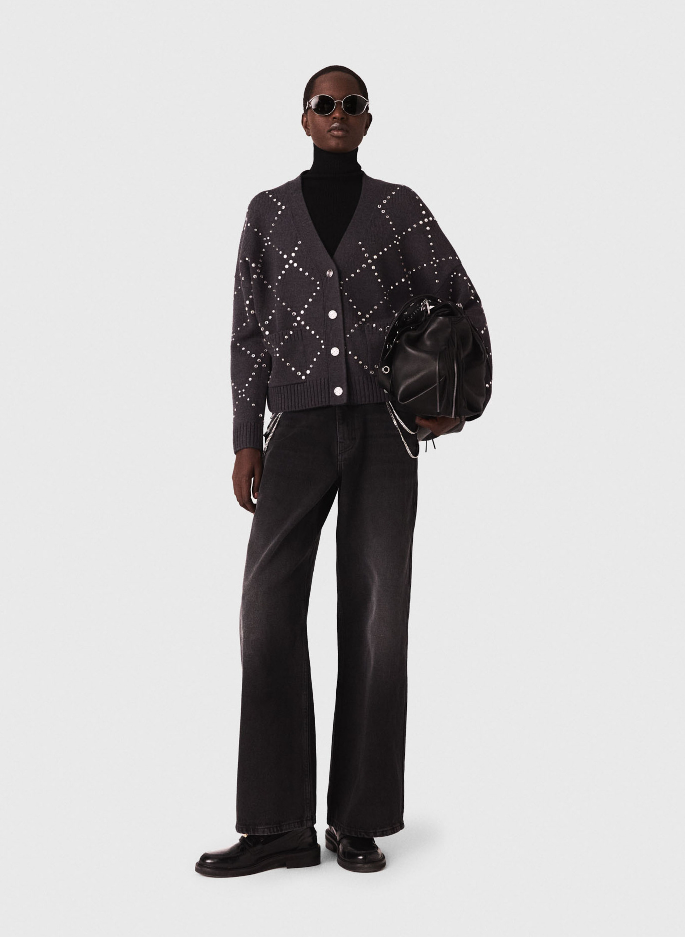 V-hals vest met strass MAJE Grijs