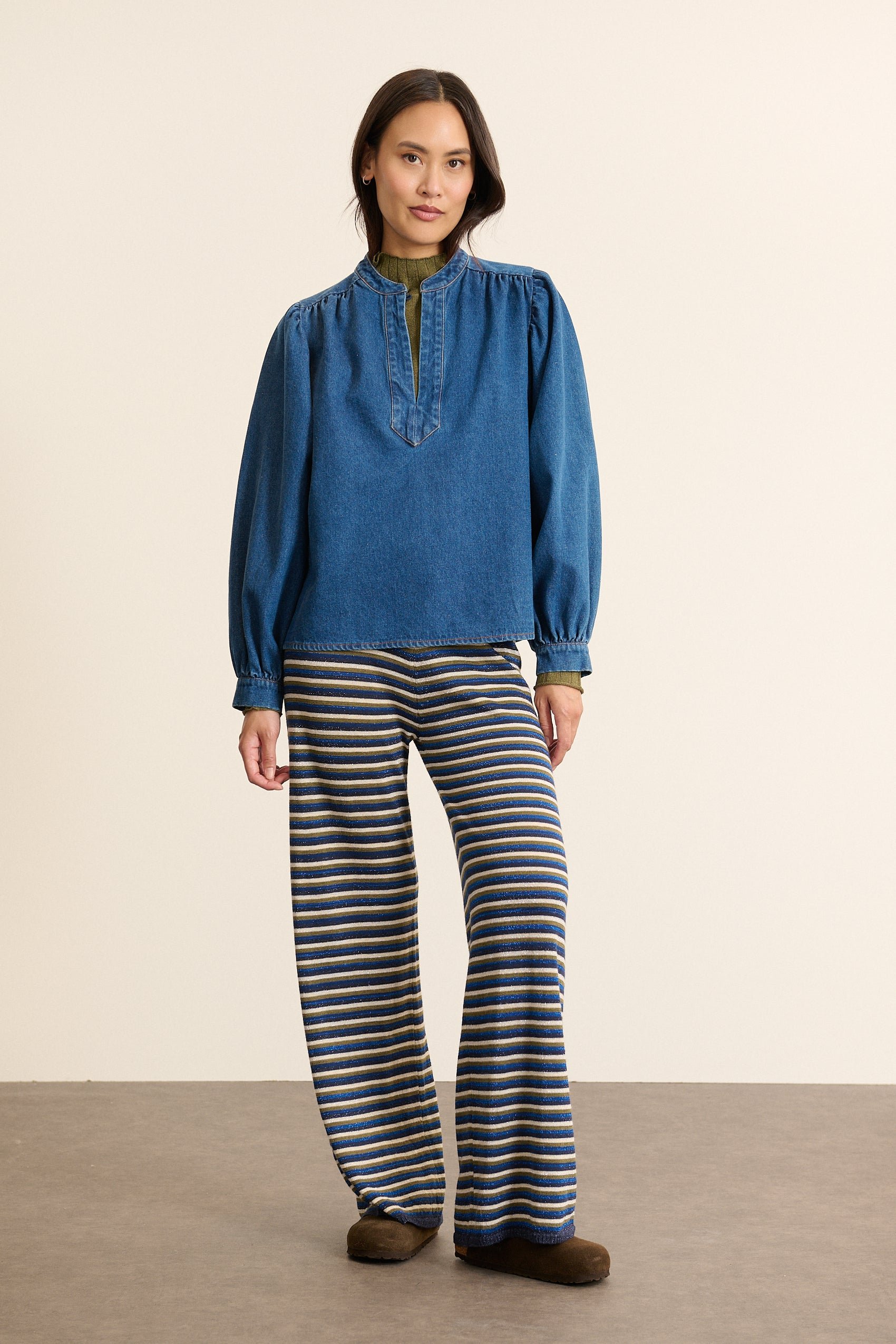 Long-sleeved Tunisian collar blouse GARANCE PARIS Blue