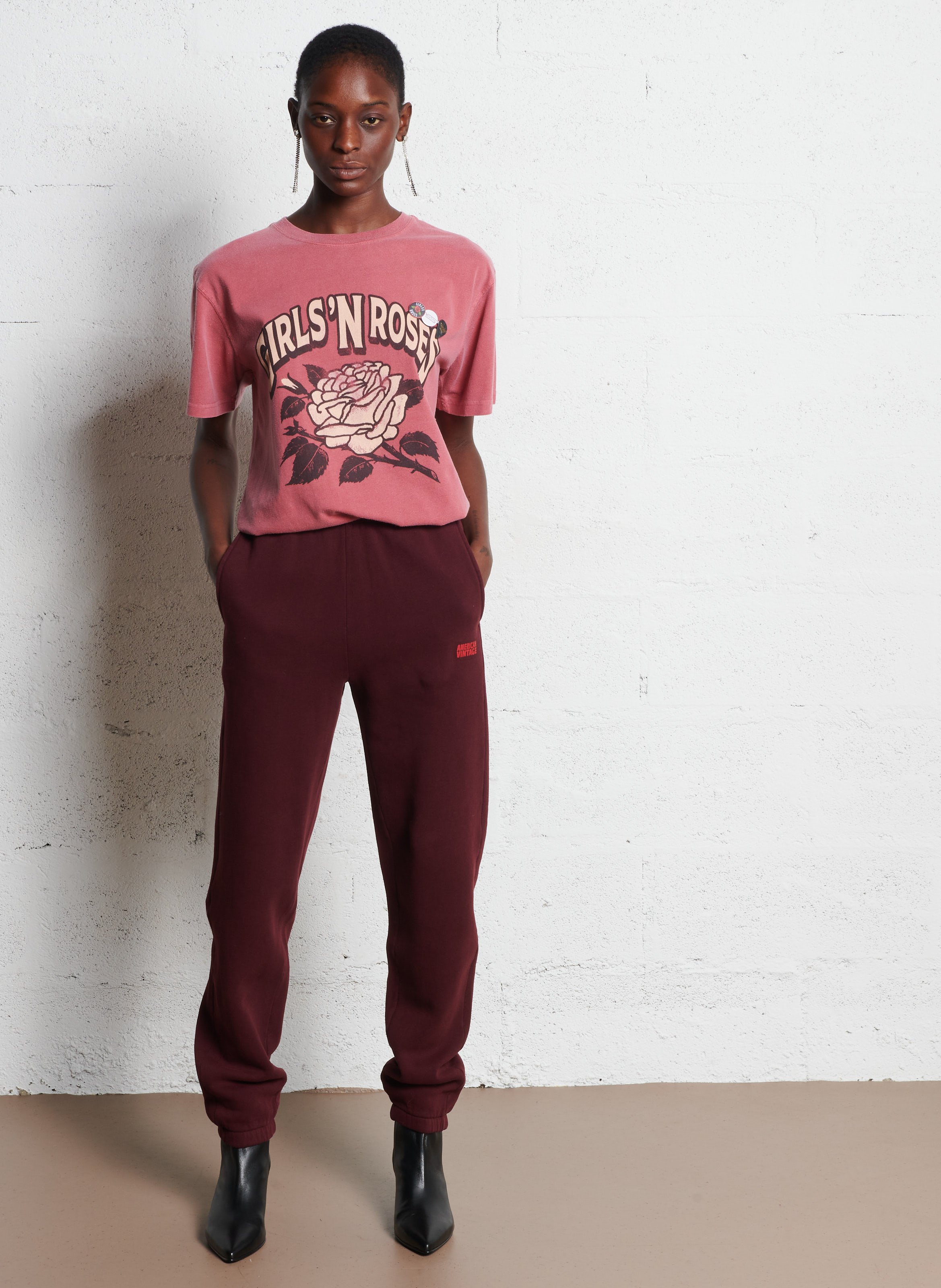 High-waisted cotton-blend joggers AMERICAN VINTAGE Red