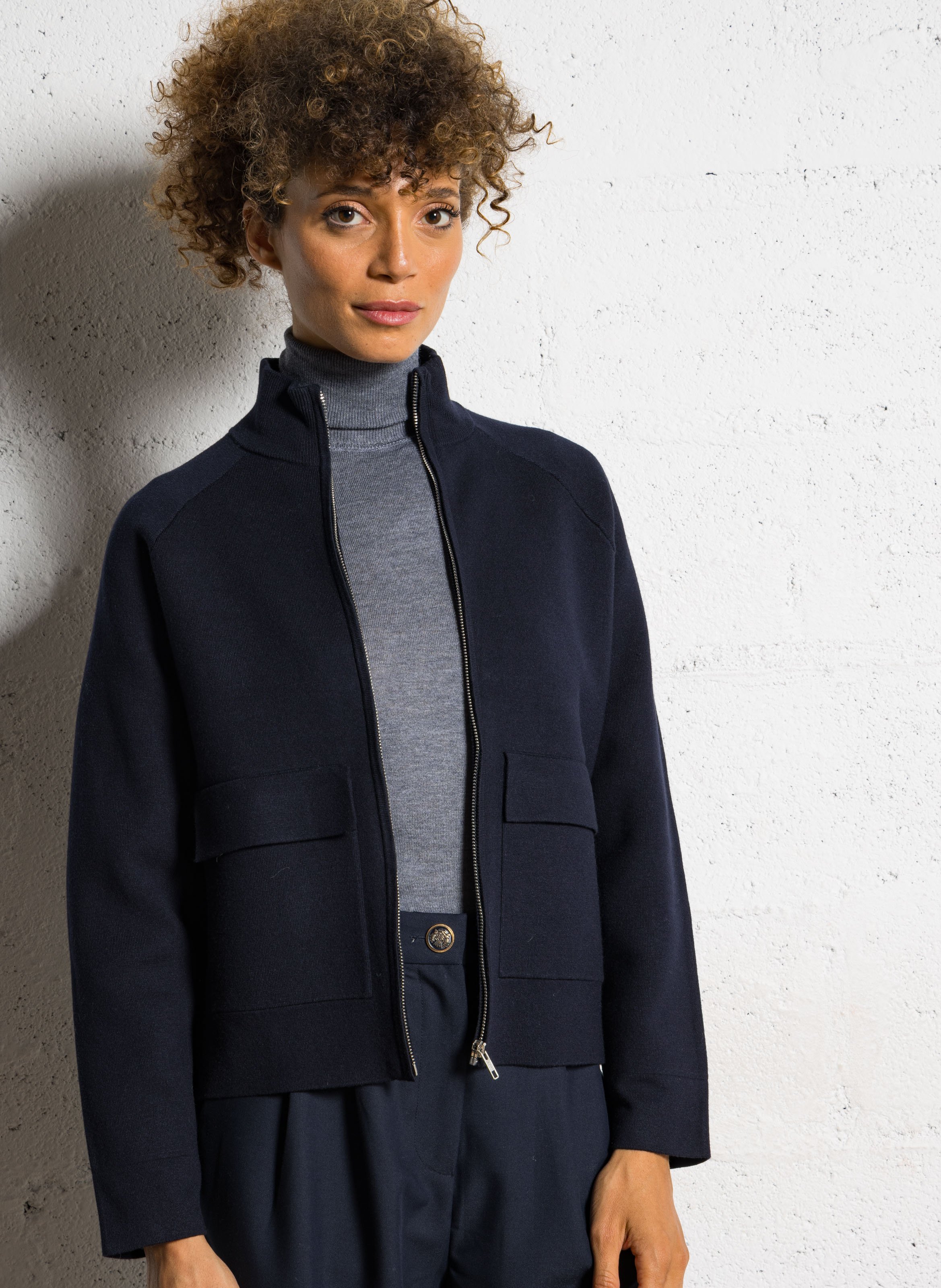 Solid straight zippered vest MAISON 123 Blue