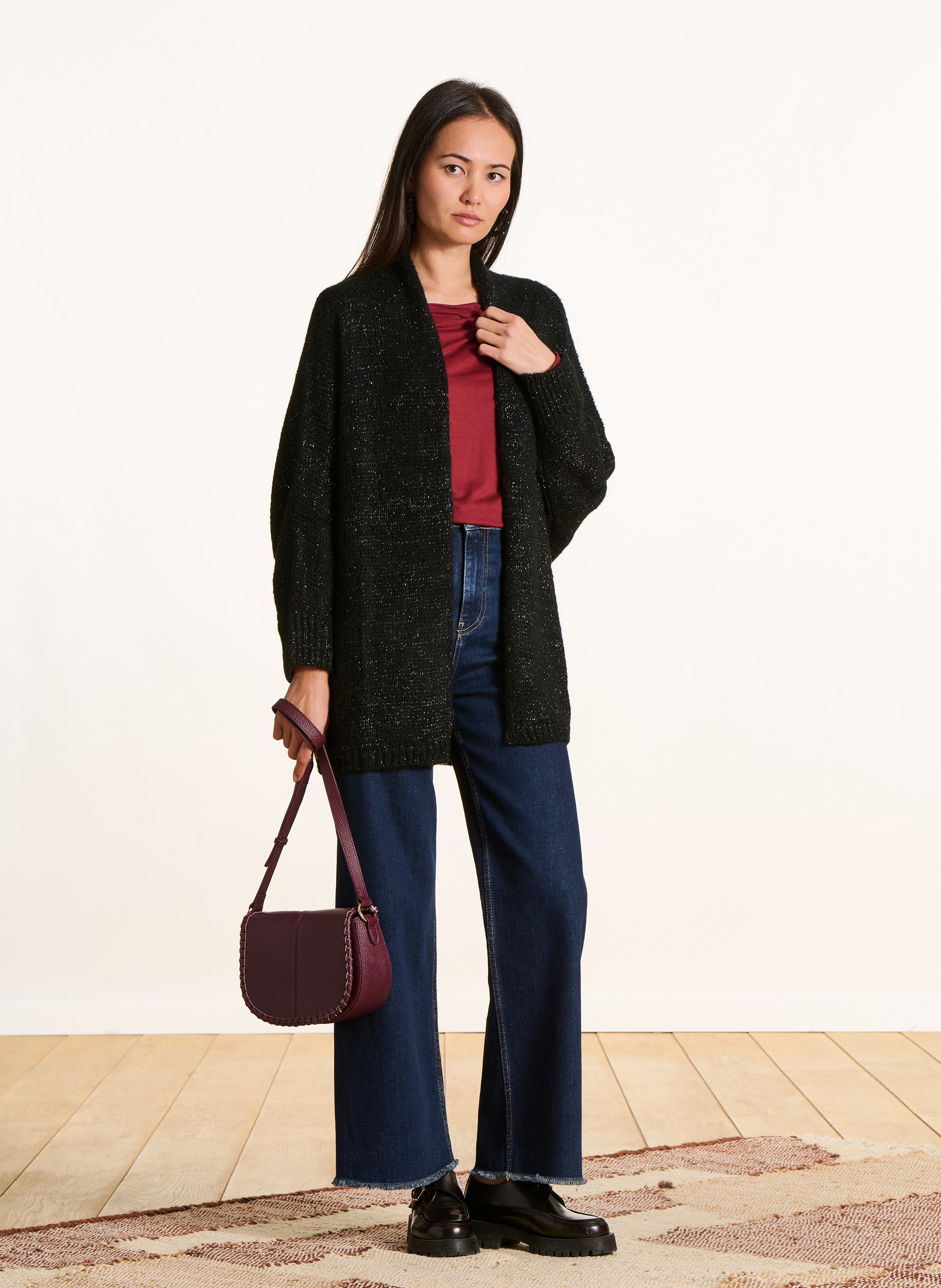 Weite Strickjacke Schwarz