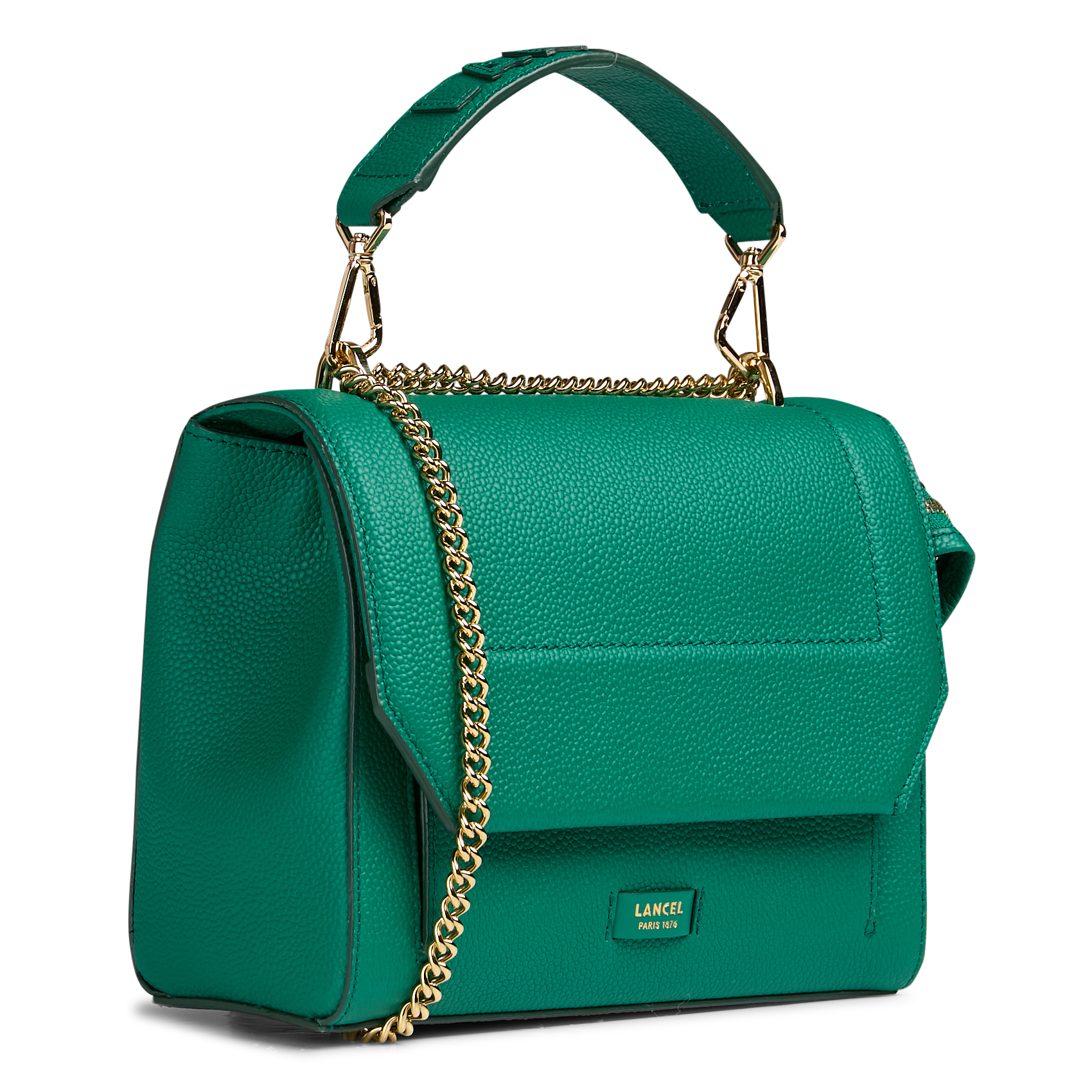 Sac à rabat en cuir grainé LANCEL Vert