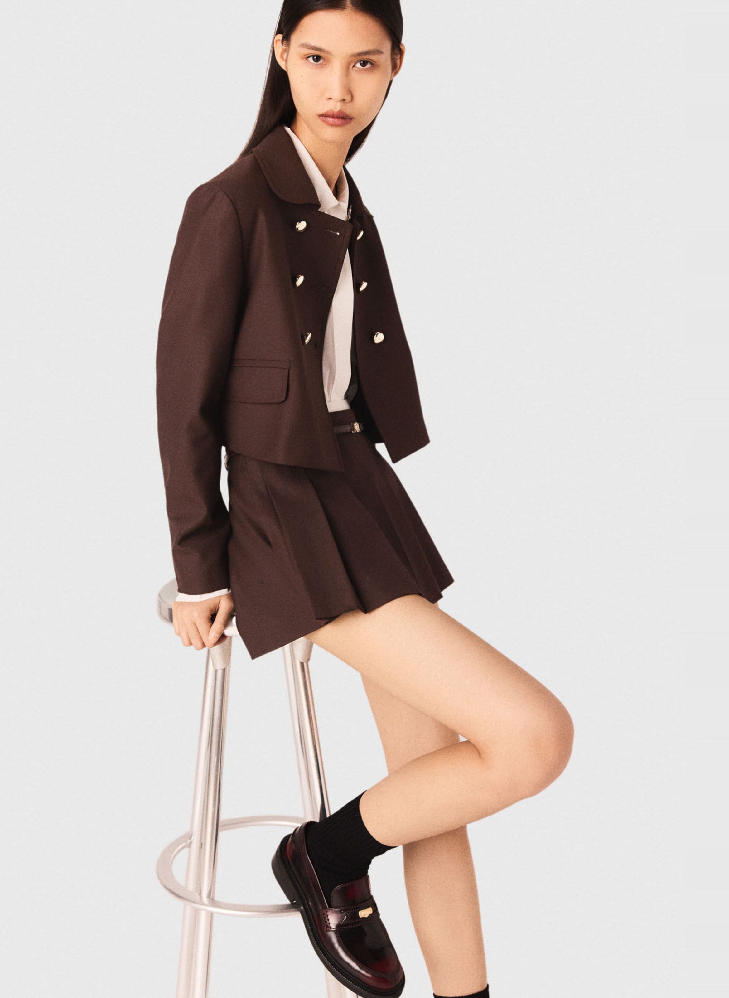 Veste courte droite col classique MAJE Marron