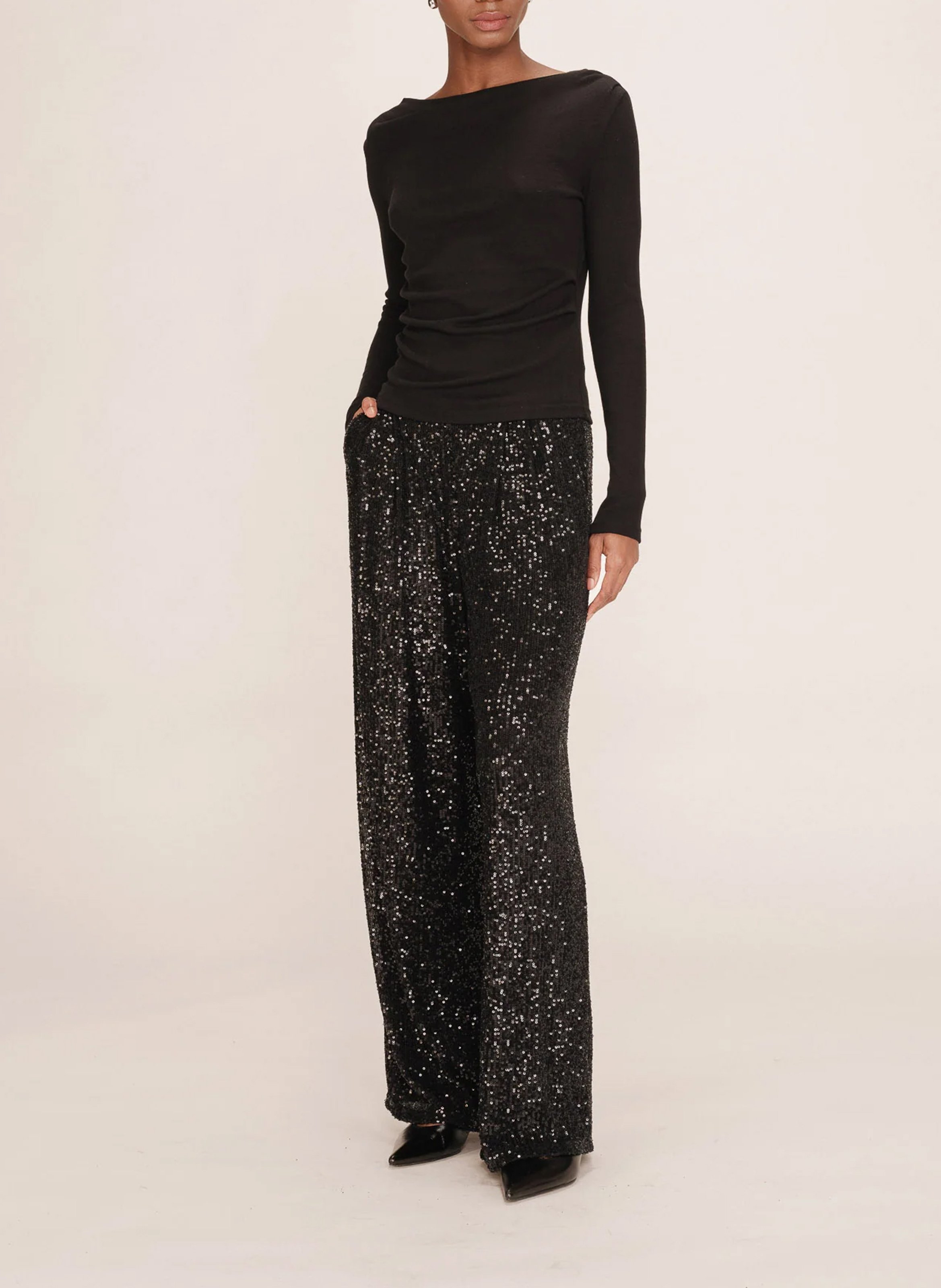 Wide-leg glitter pants GRACE ET MILA Black