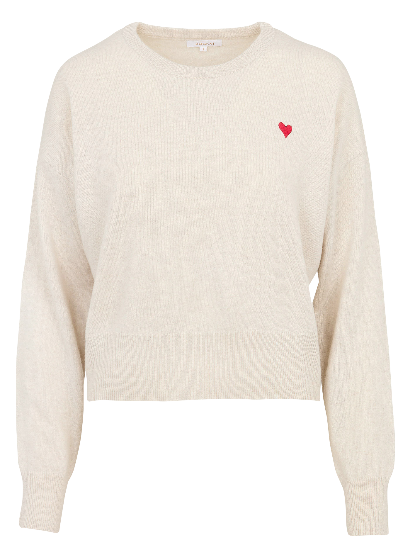 Weiter Rundhalspullover mit Stickerei aus Wolle und Kaschmir KOOKAI Beige
