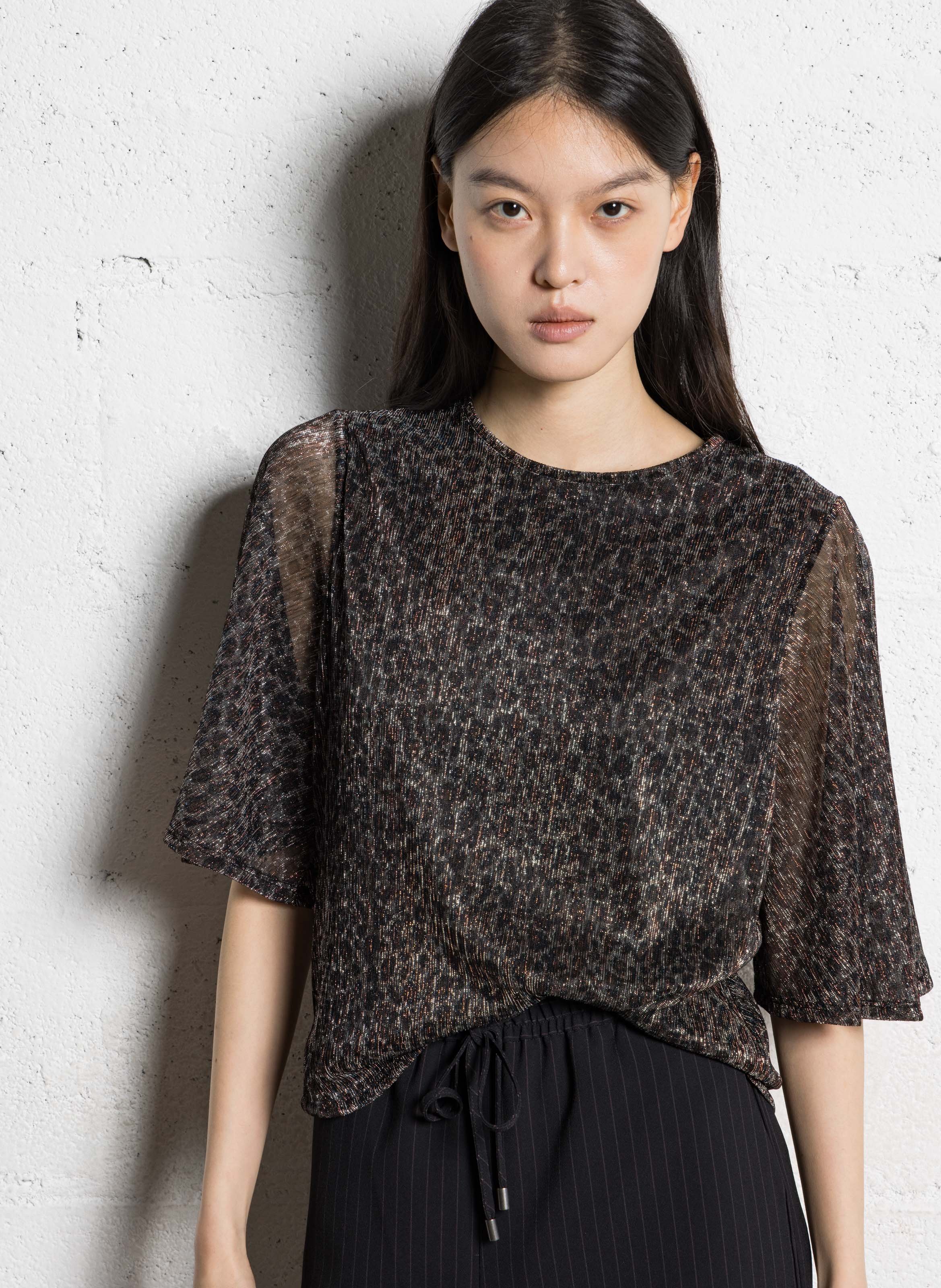 Straight printed round-neck top IKKS Black