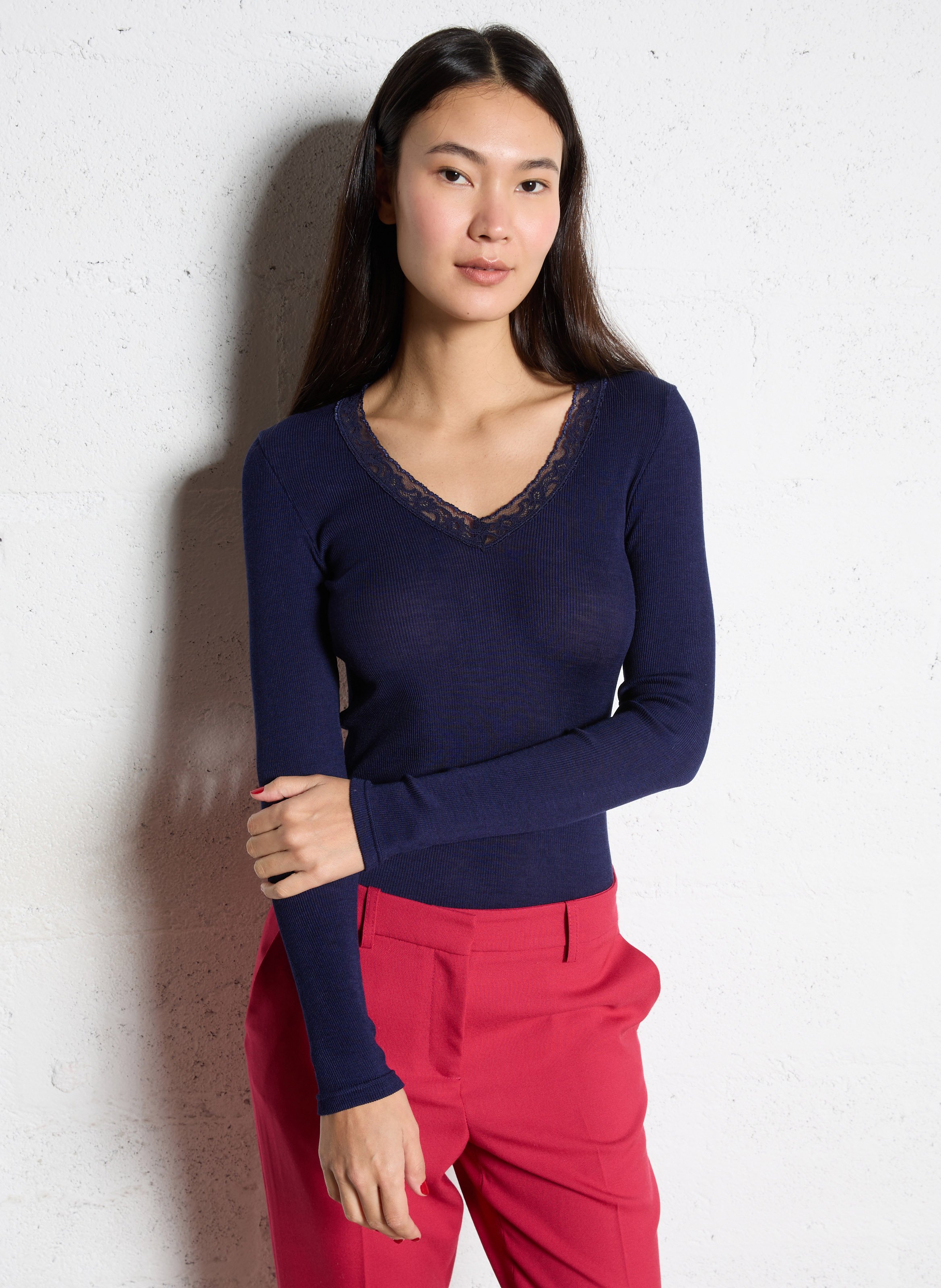 Tee-shirt col v dentelle uni ARMOR LUX