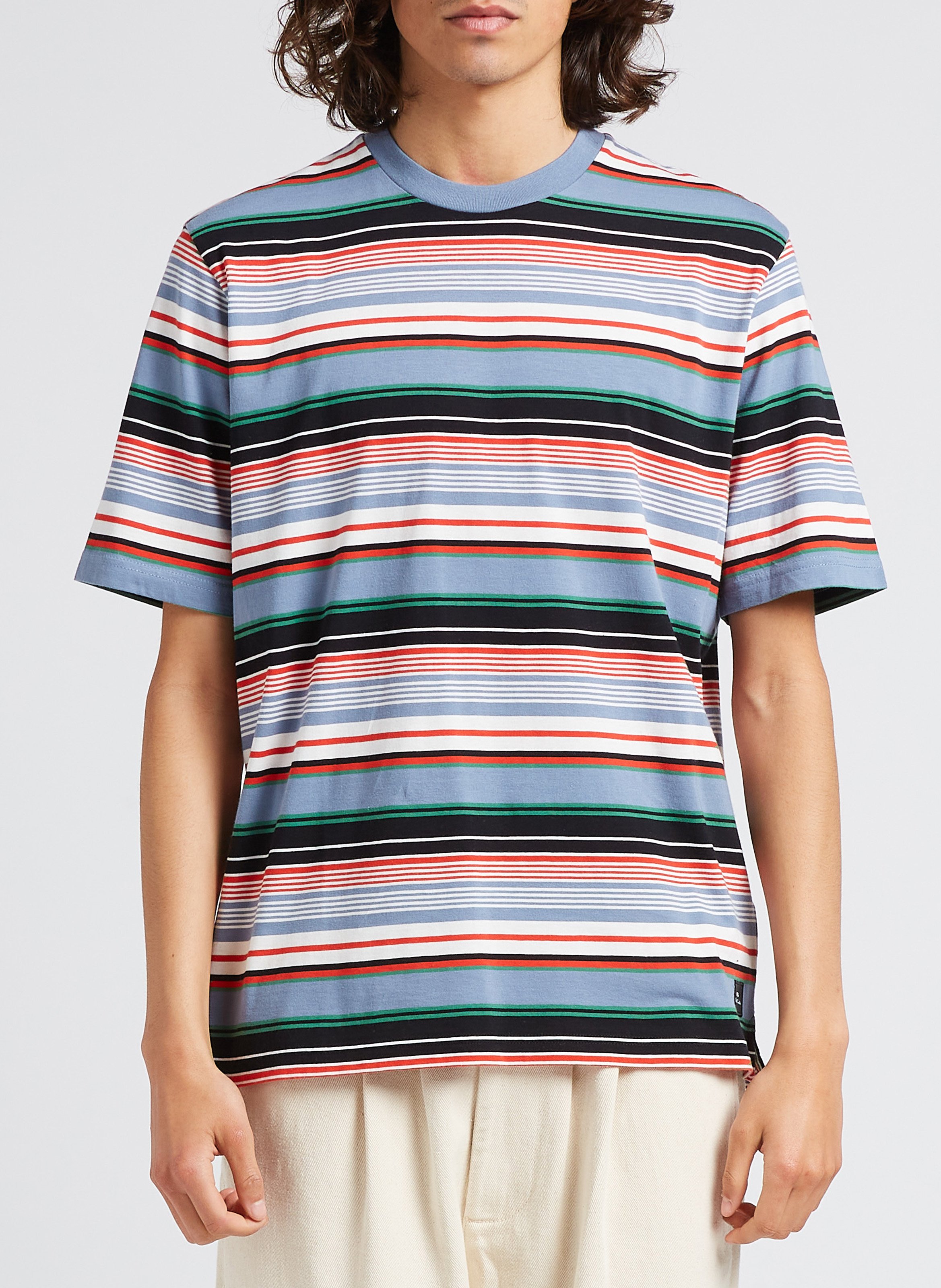 Tee-shirt col rond regular-fit rayé en coton PAUL SMITH Bleu