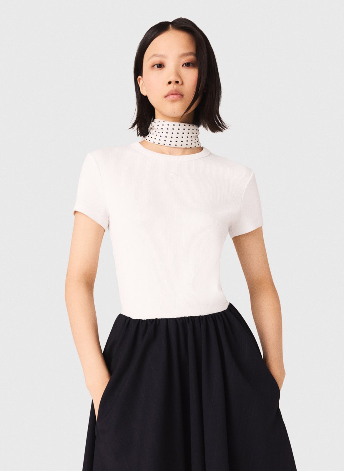 T-shirt ajusté col rond en coton mélangé MAJE