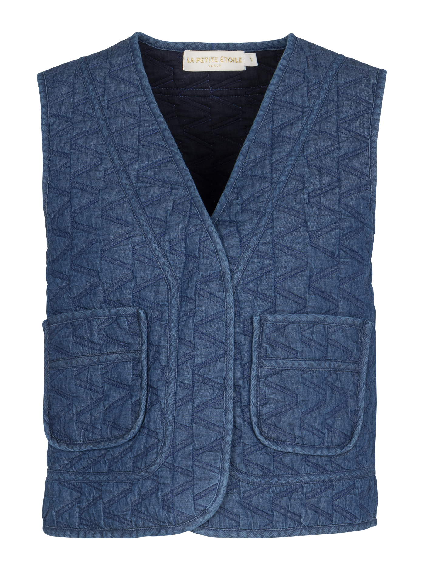 Veste droite col V en coton LA PETITE ETOILE Jean brut