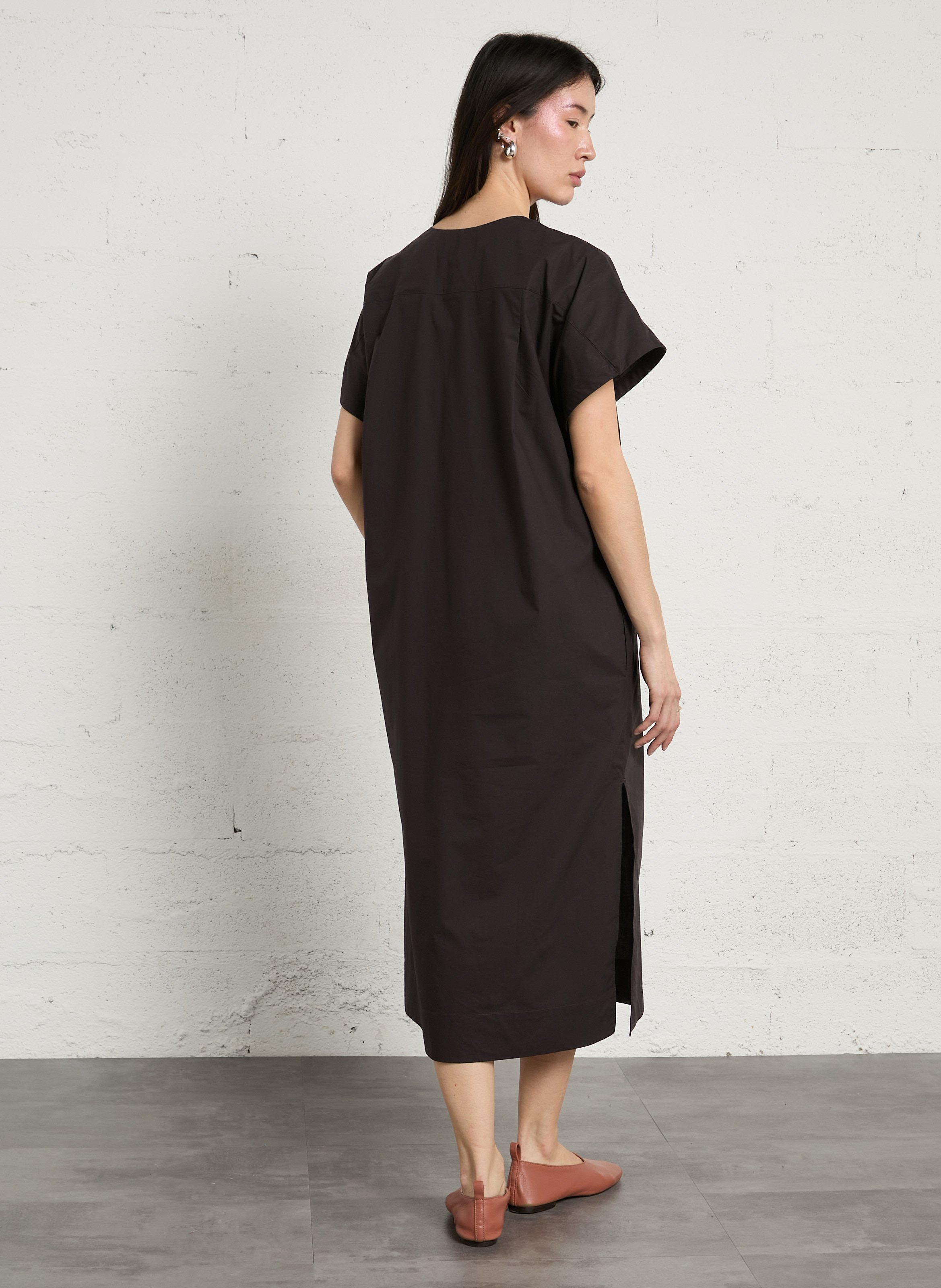 Organic cotton round neck midi dress SOEUR Grey