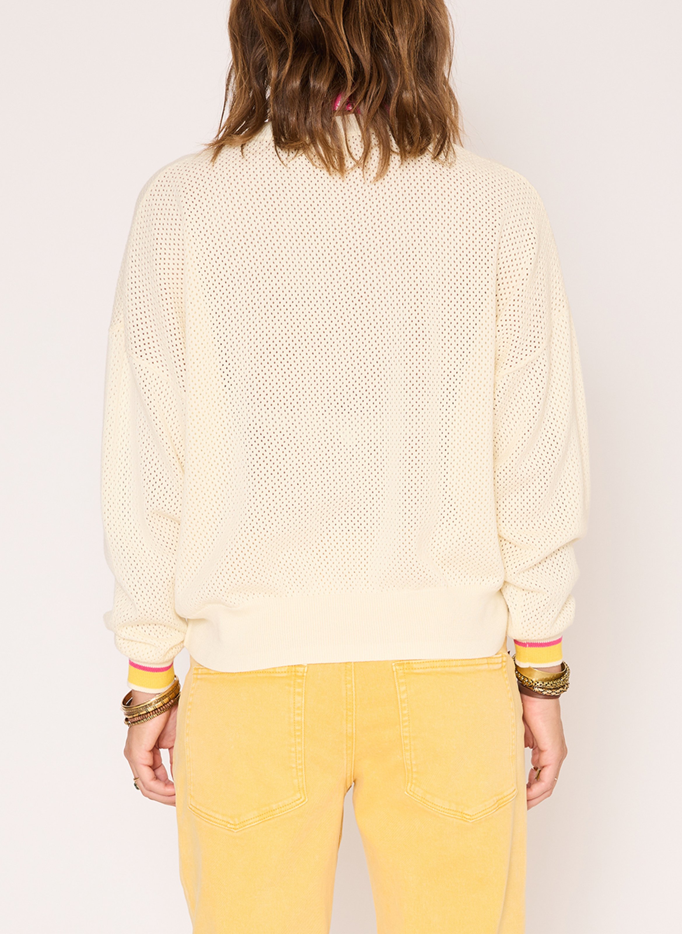 Round-neck cotton sweater with wide stripes MKT Beige