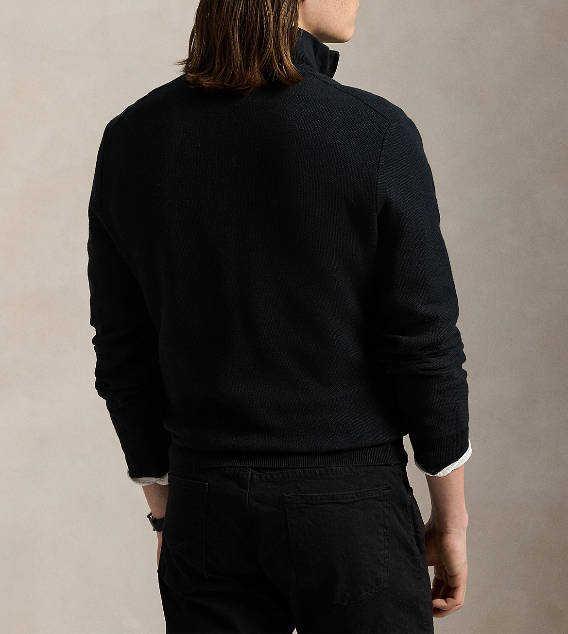 Pull col montant zippé en coton piqué POLO RALPH LAUREN Noir