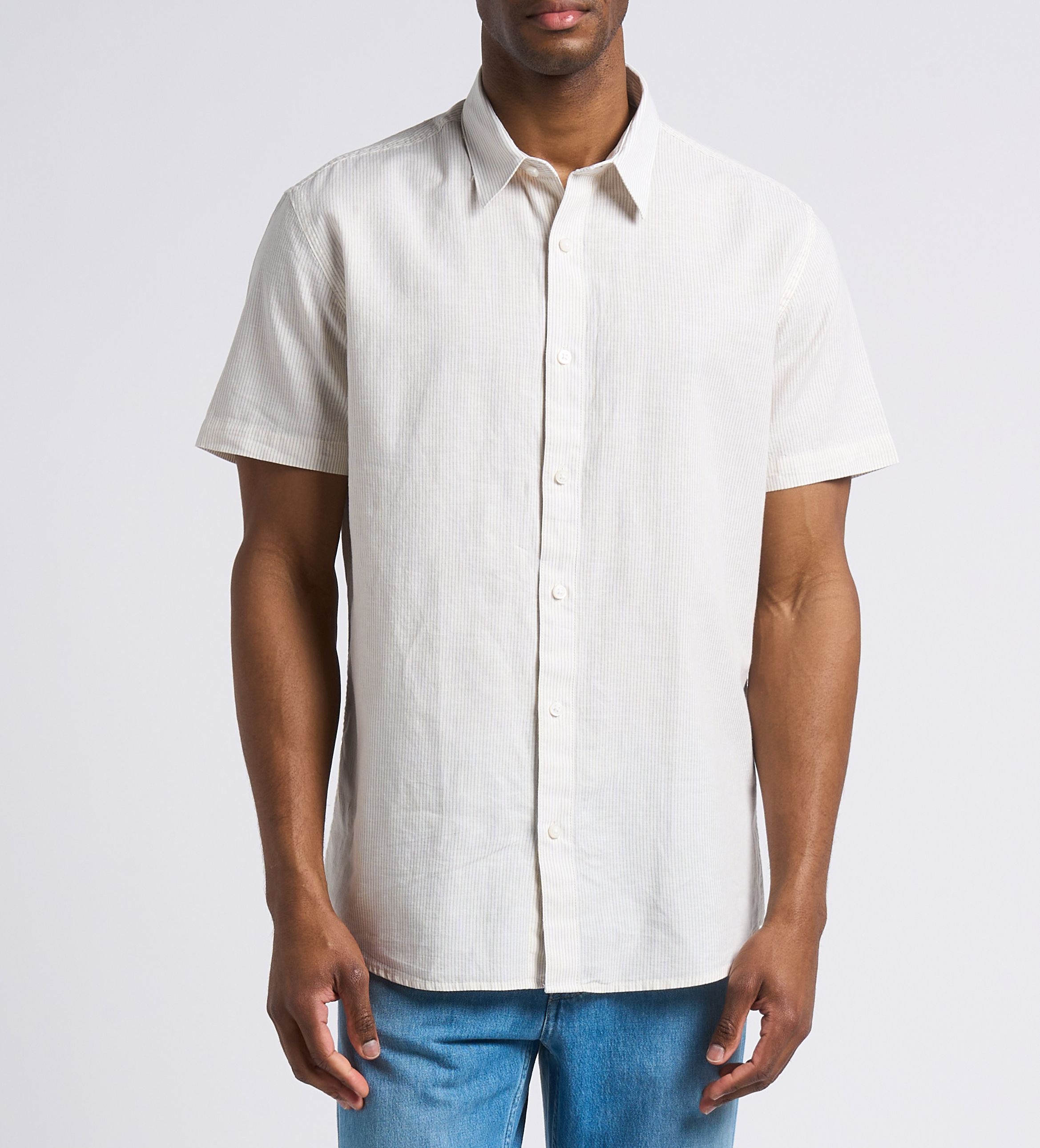 Cotton and linen striped shirt SELECTED Beige