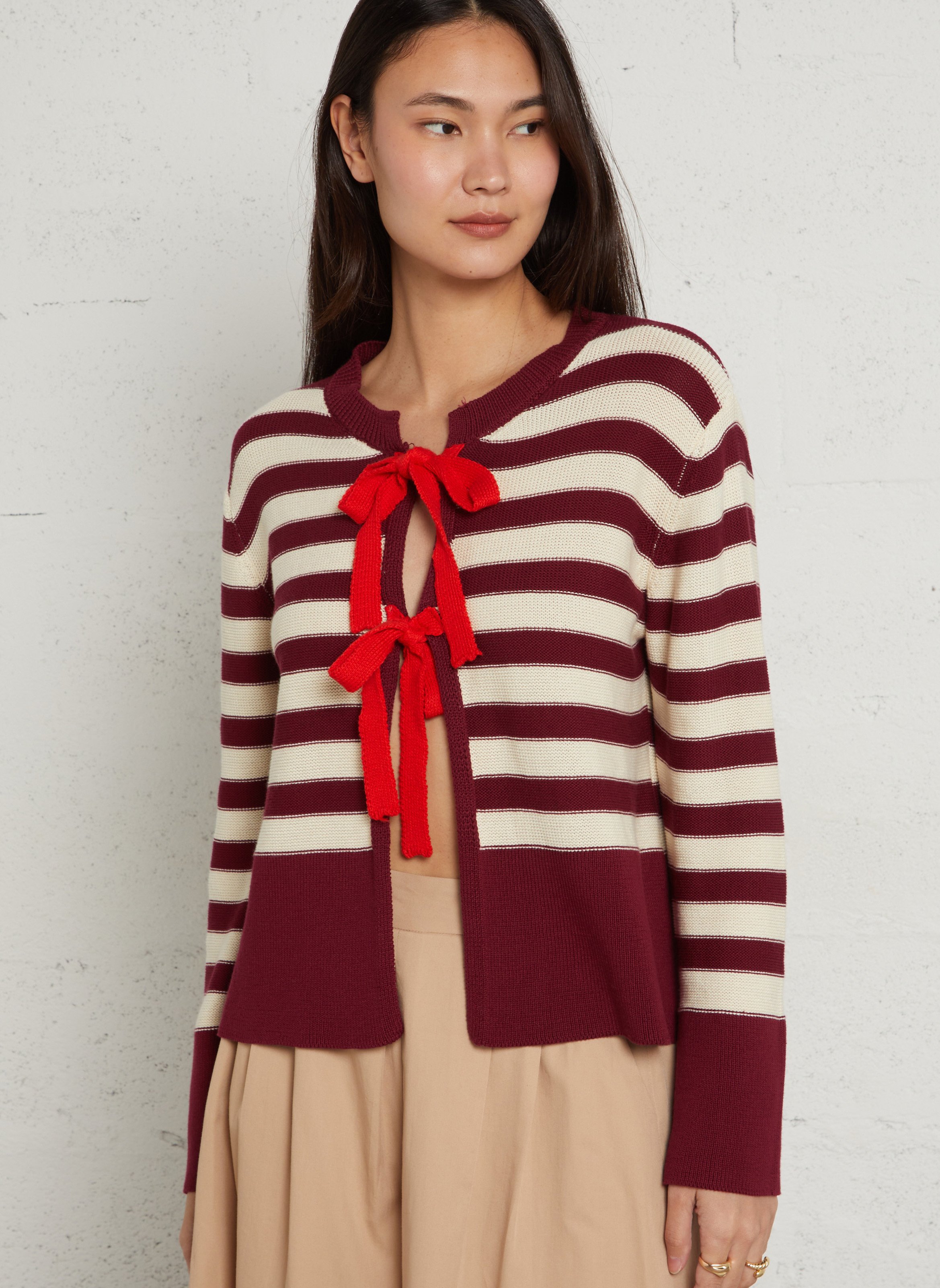 Striped straight cotton round-neck cardigan DR BLOOM Purple