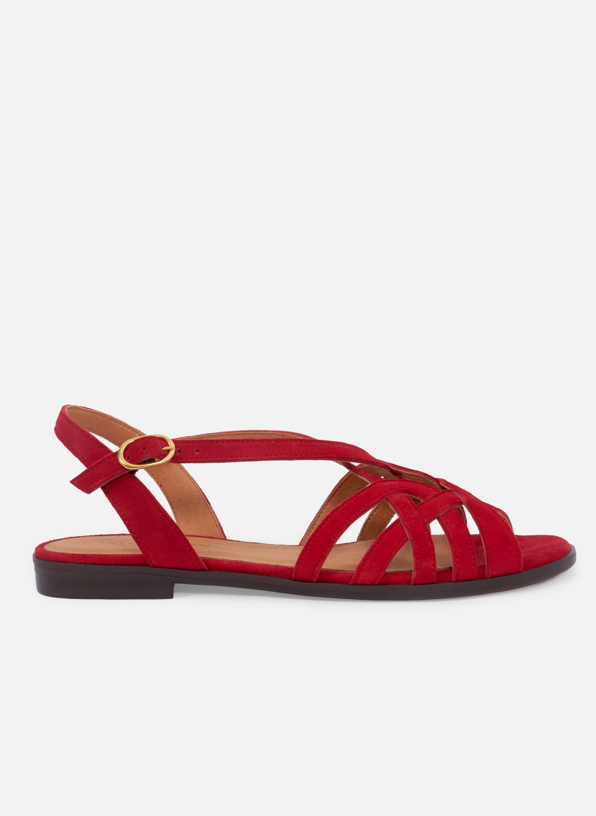 Flat suede leather strap sandals JULES & JENN Red
