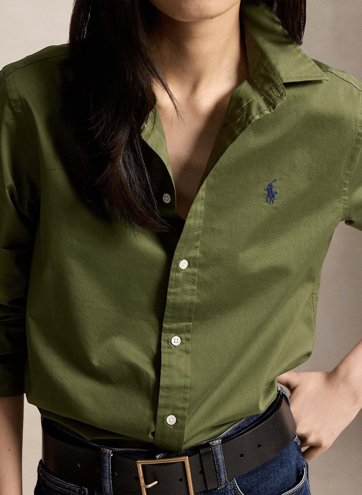 Chemise col classique manches contrastantes en coton POLO RALPH LAUREN Green