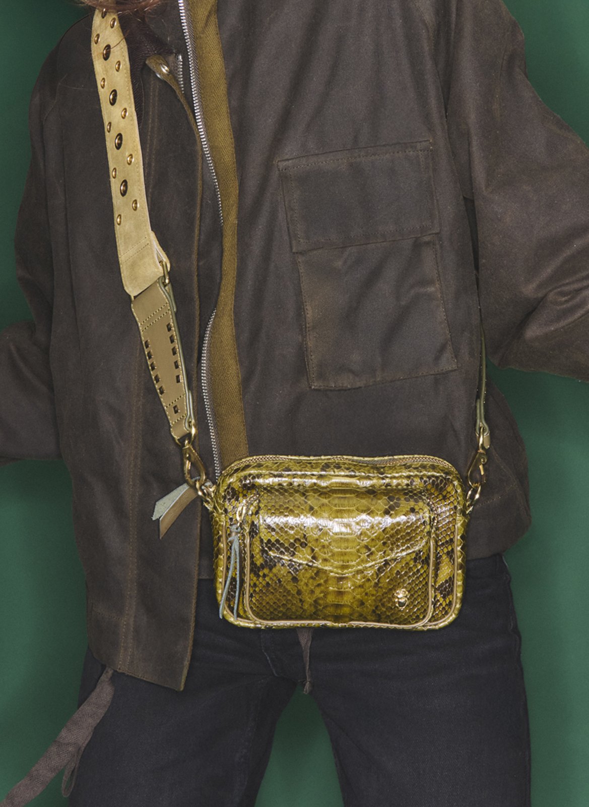 Snakeskin shoulder bag CLARIS VIROT Khaki
