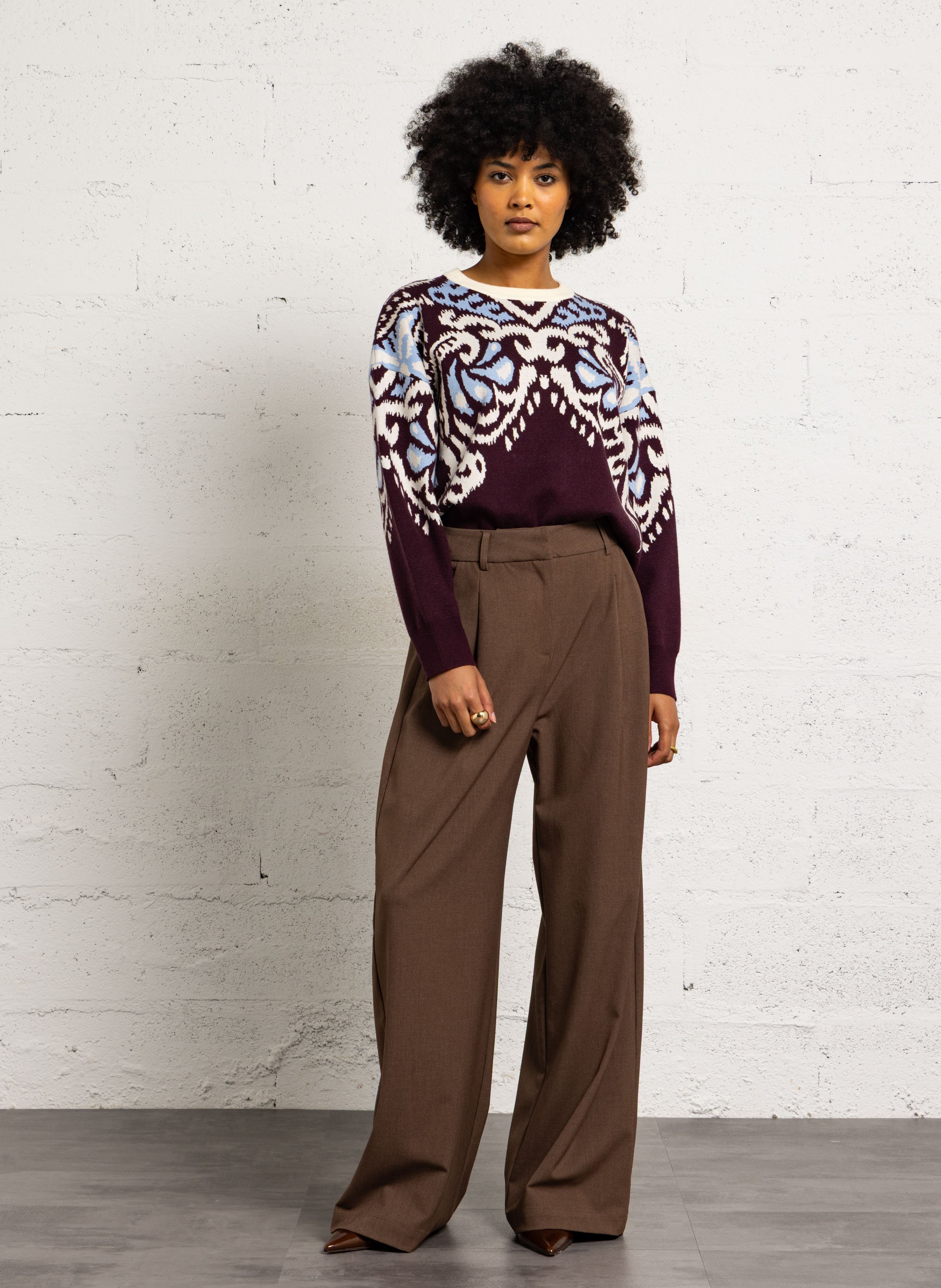Pull à motifs col rond SUNCOO Prune