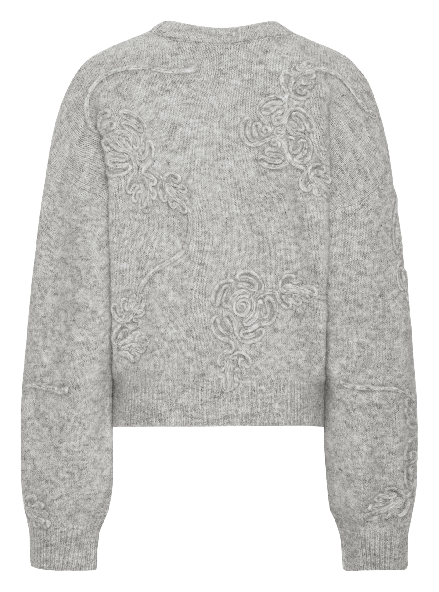 Round neck sweater with flowers ROTATE Grey