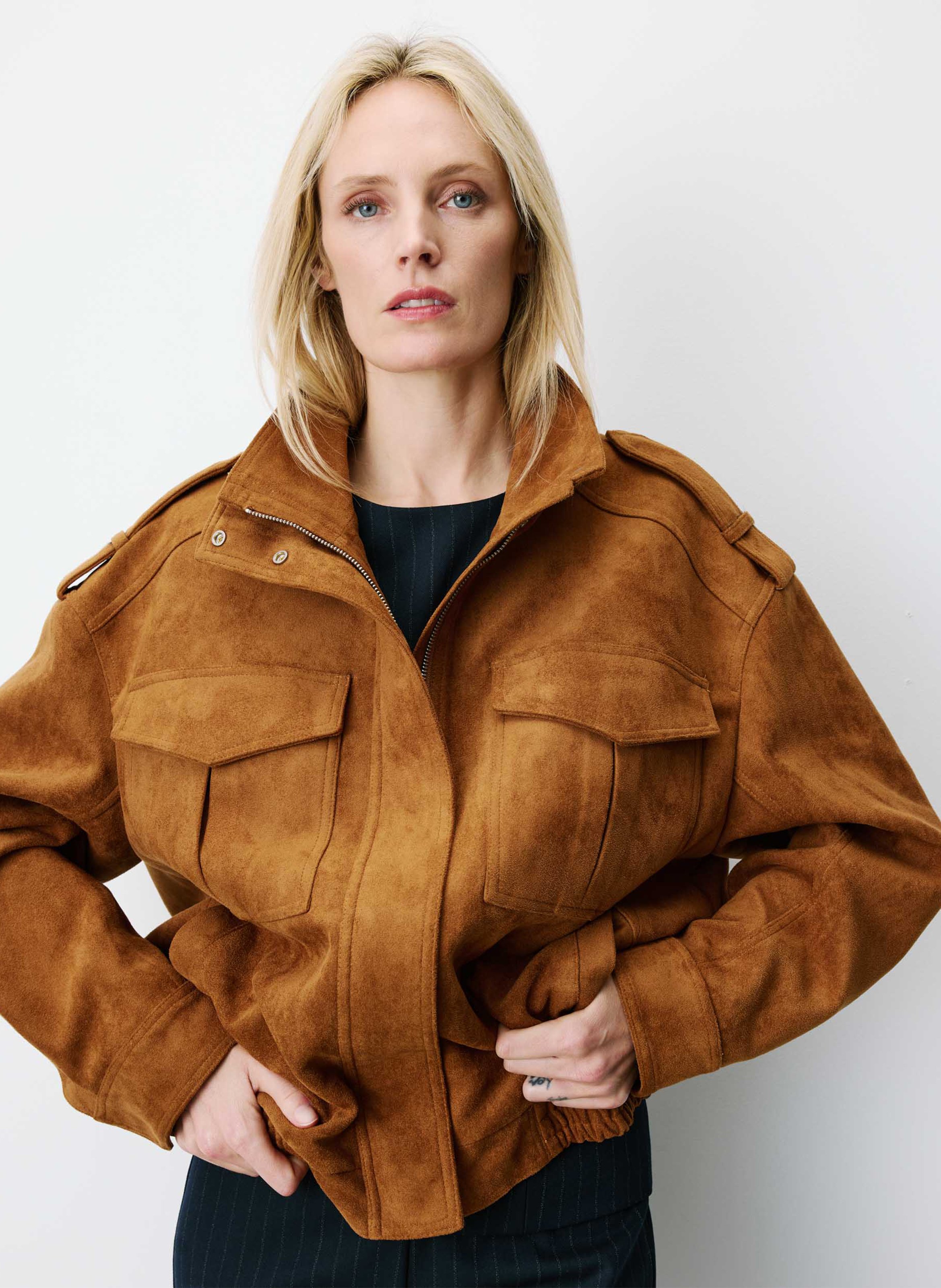 Oversized velvet high-neck jacket GRACE ET MILA Brown