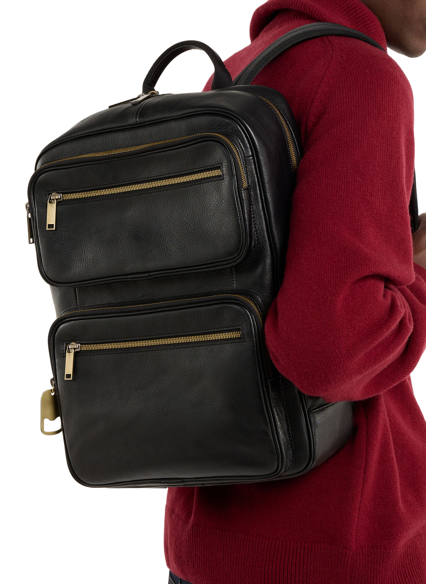 Backpack with multiple pockets in grained leather SAISON 1865 Black
