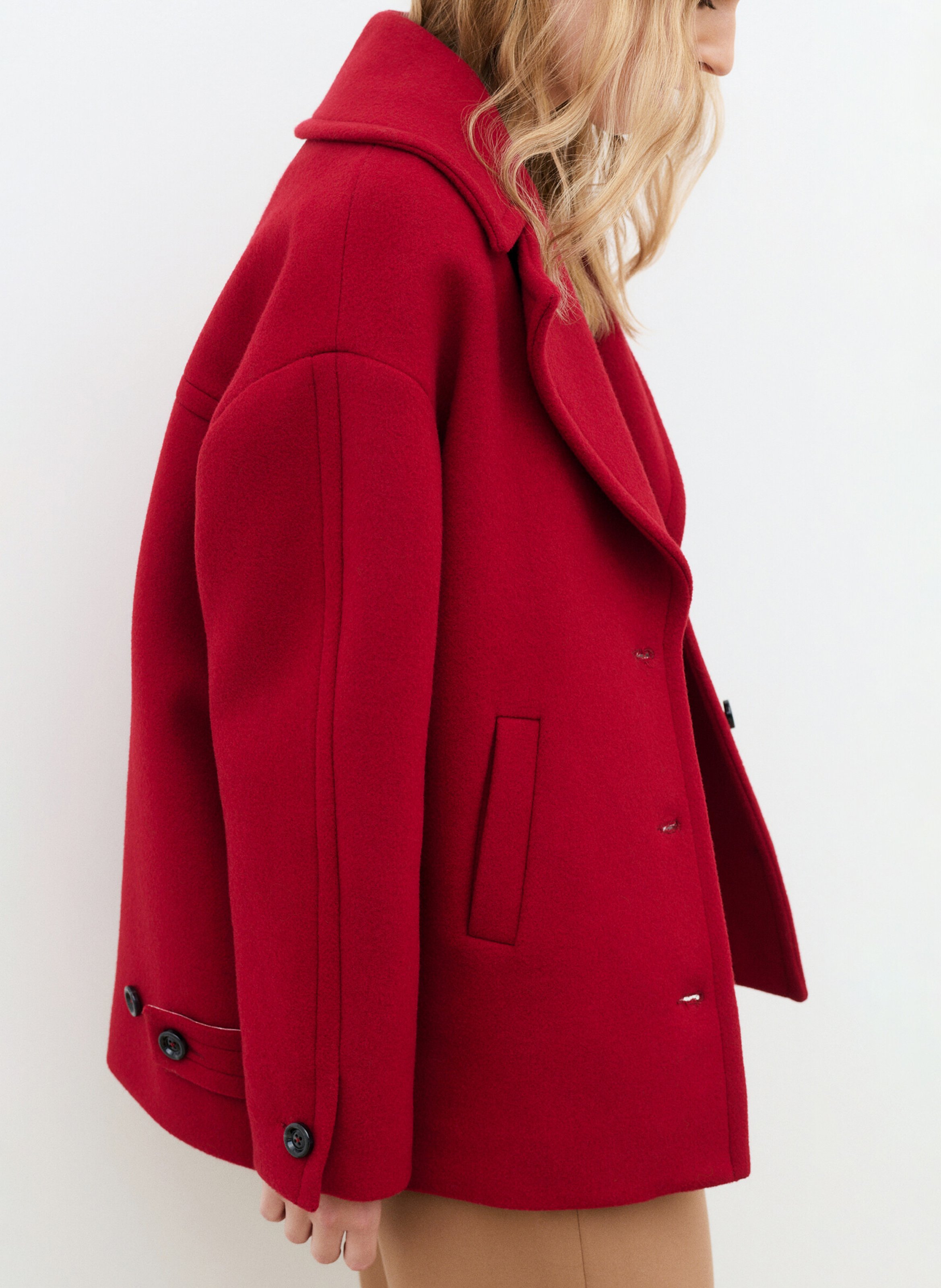 Manteau col tailleur en laine mélangée CAROLL Rouge