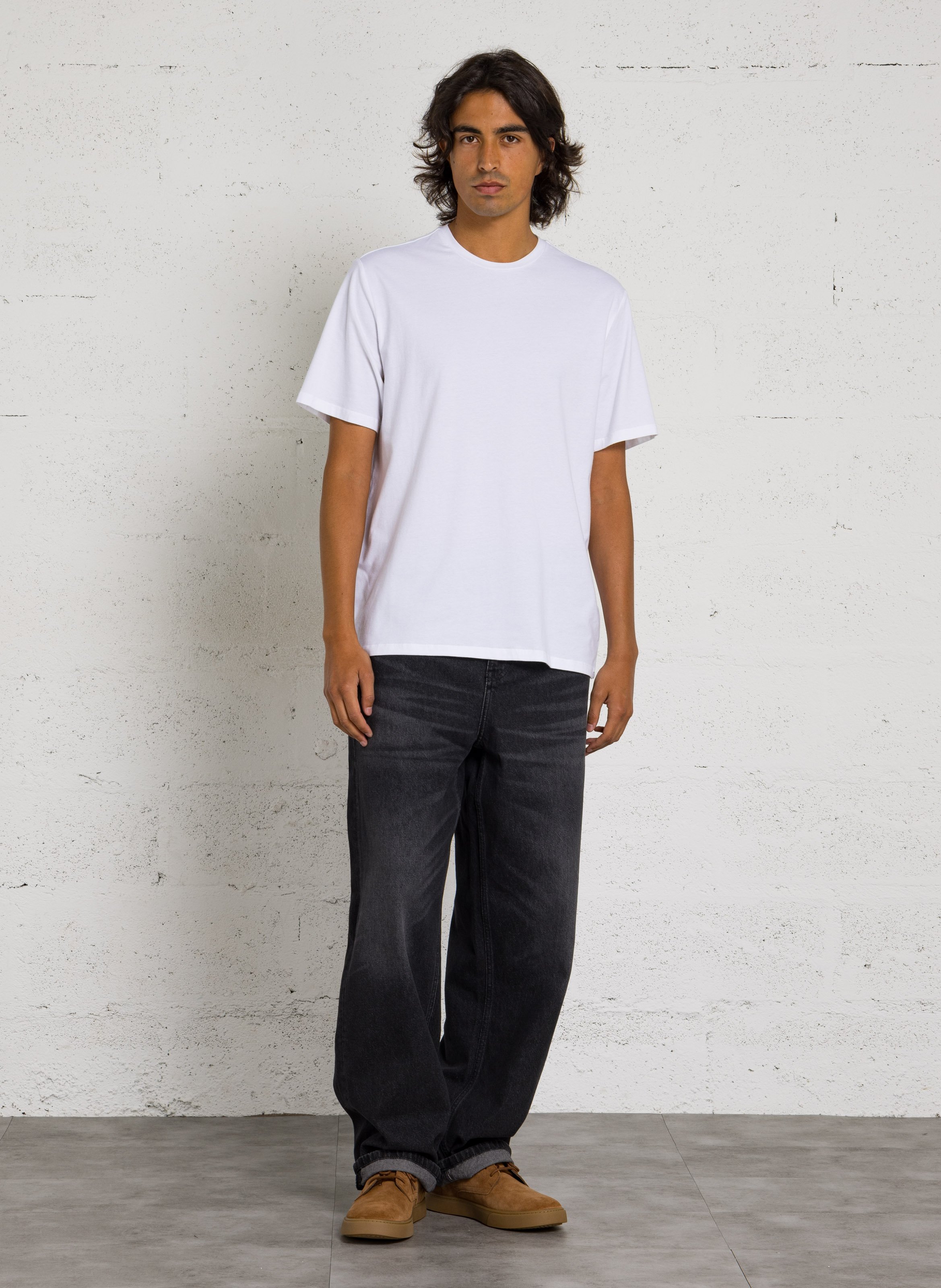 Gerade geschnittenes Rundhals-T-Shirt aus Bio-Baumwoll-Mix MAJESTIC FILATURES Weiss