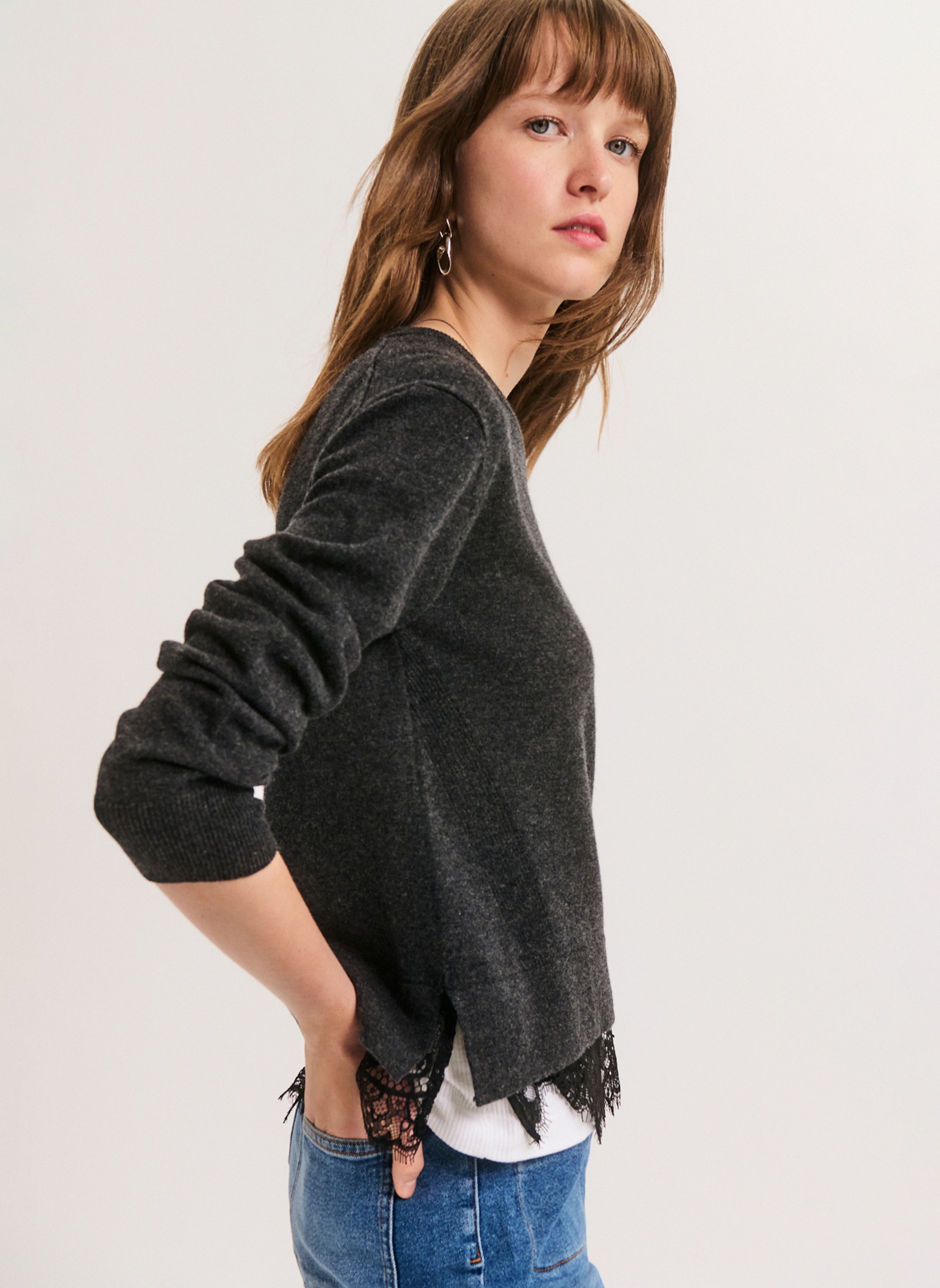 Gerade geschnittener Wollpullover PABLO Grau