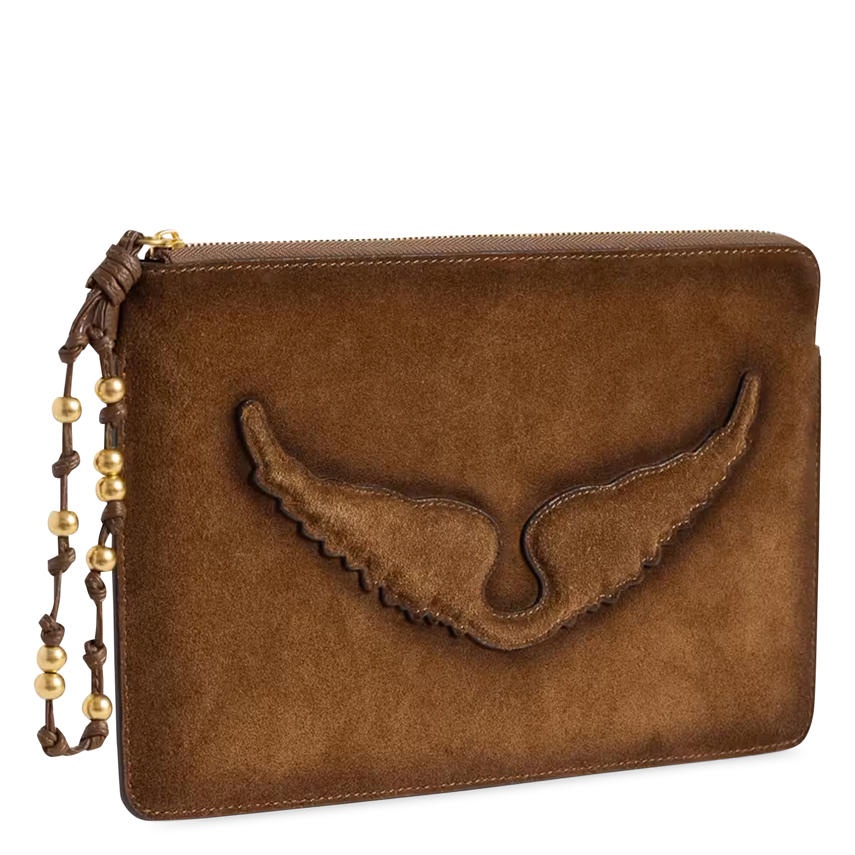 Pochette zippée en cuir suédé ZADIG&VOLTAIRE Marron