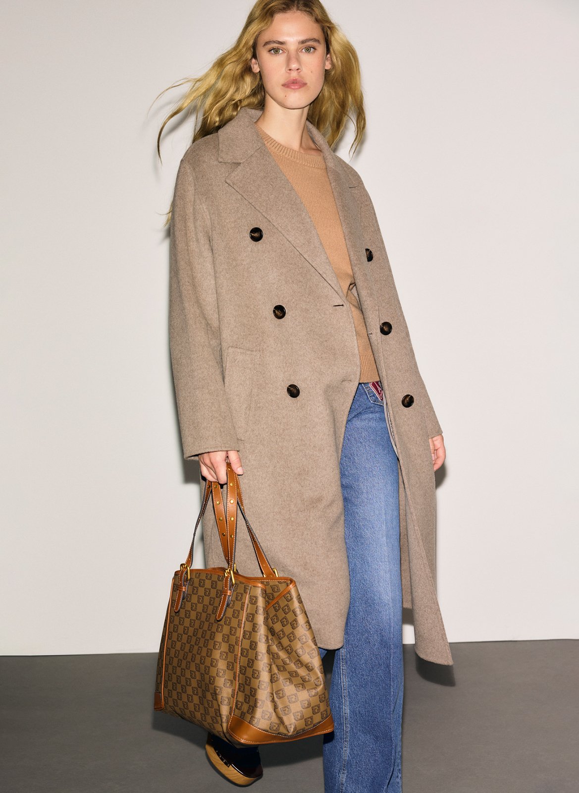 Manteau long droit col tailleur en laine mélangée GERARD DAREL Marron