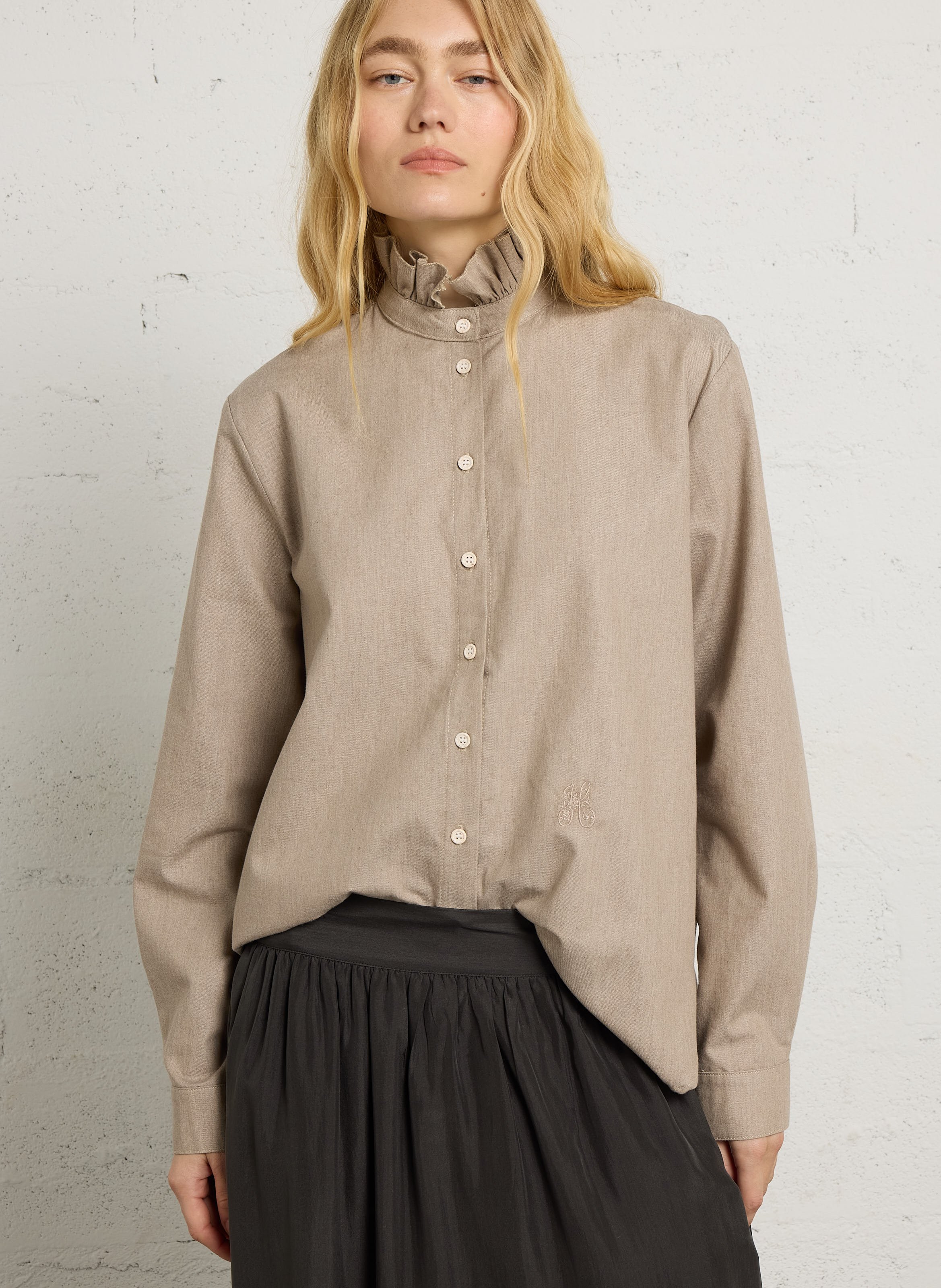 Chemise ample à col montant en coton HOD PARIS Beige