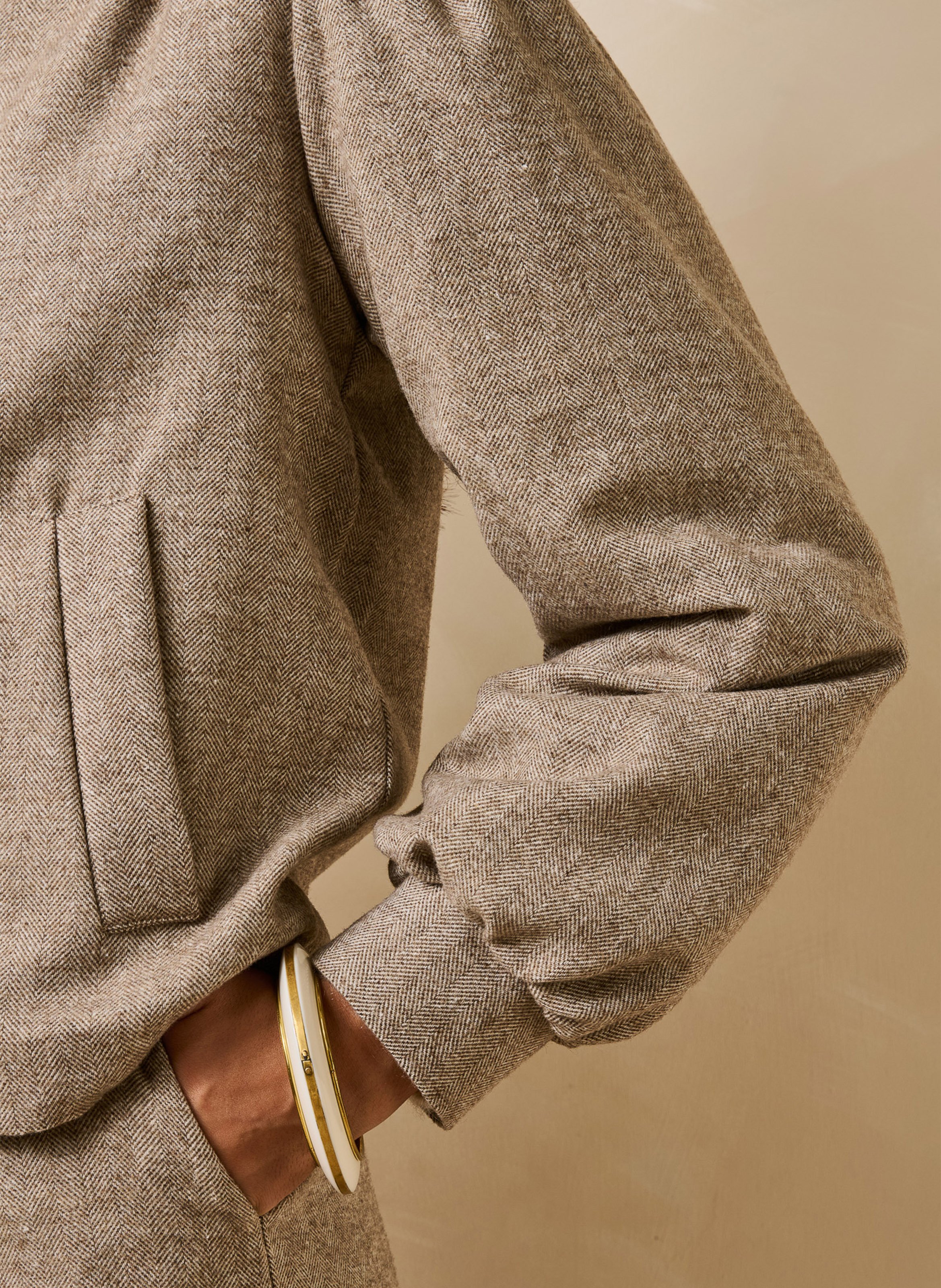 Straight high-neck buttoned tweed jacket LA FEE MARABOUTEE Beige