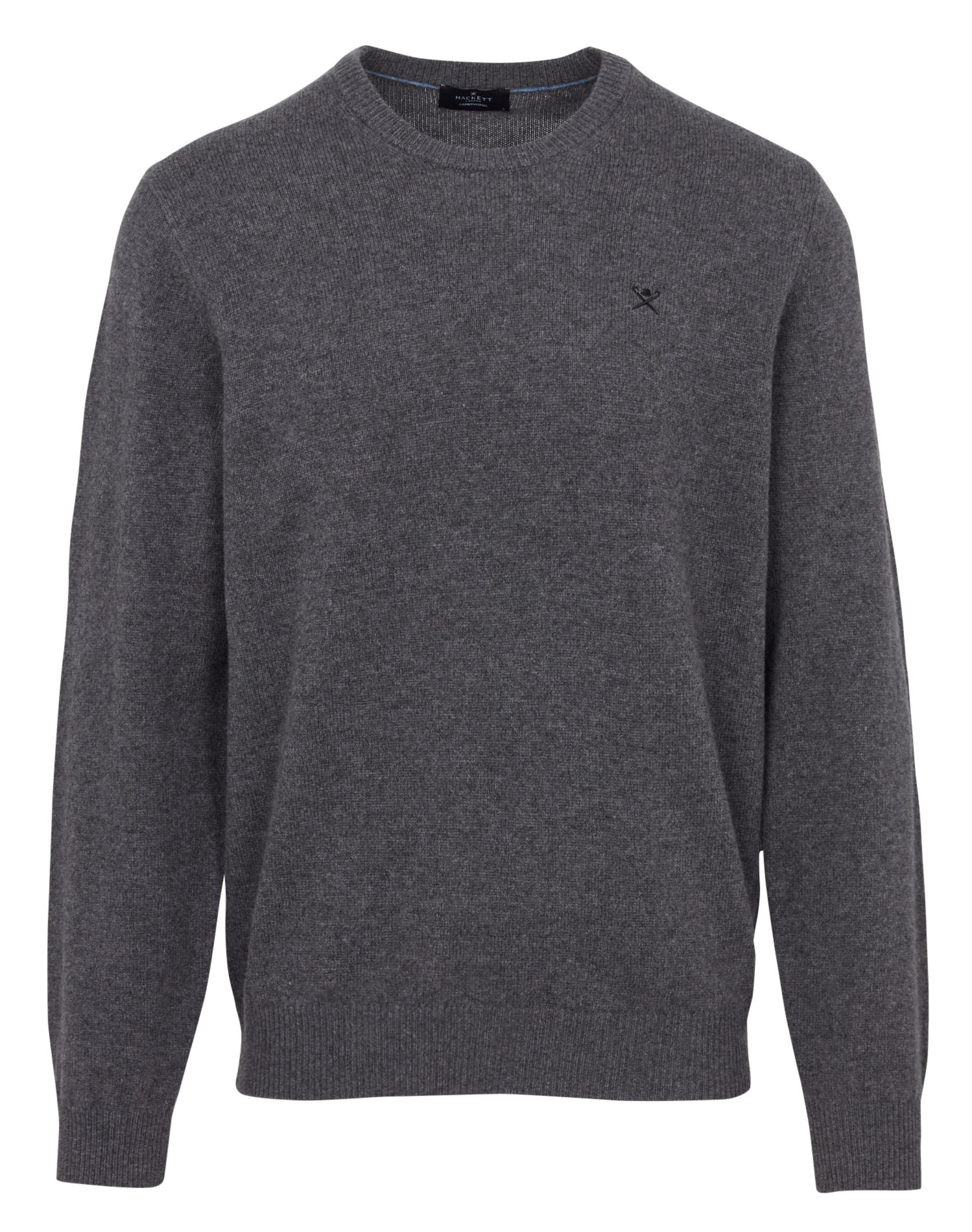 Straight round neck wool sweater with embroidery HACKETT Grey
