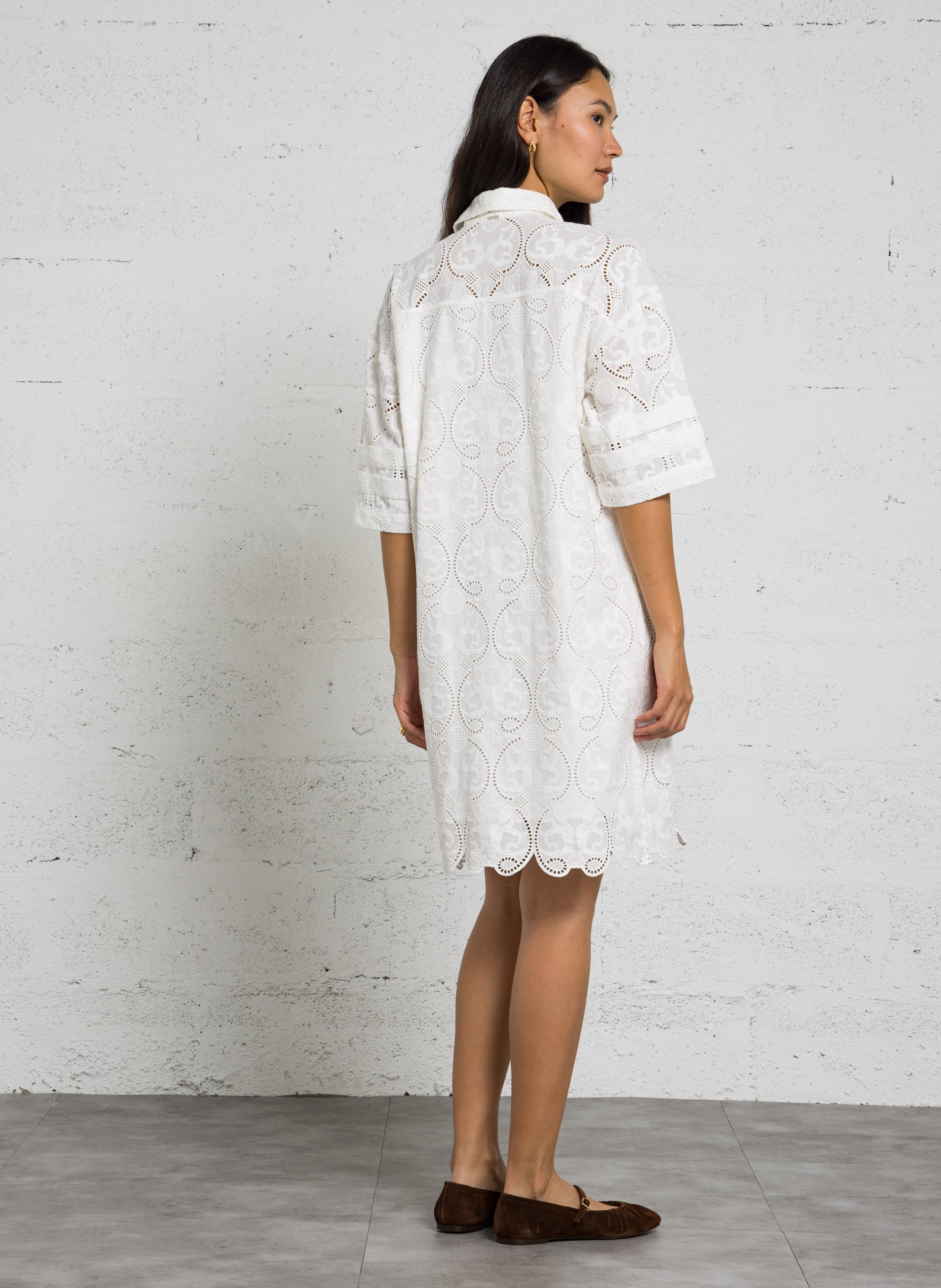 Robe courte droite à bordure en coton IKKS Blanc