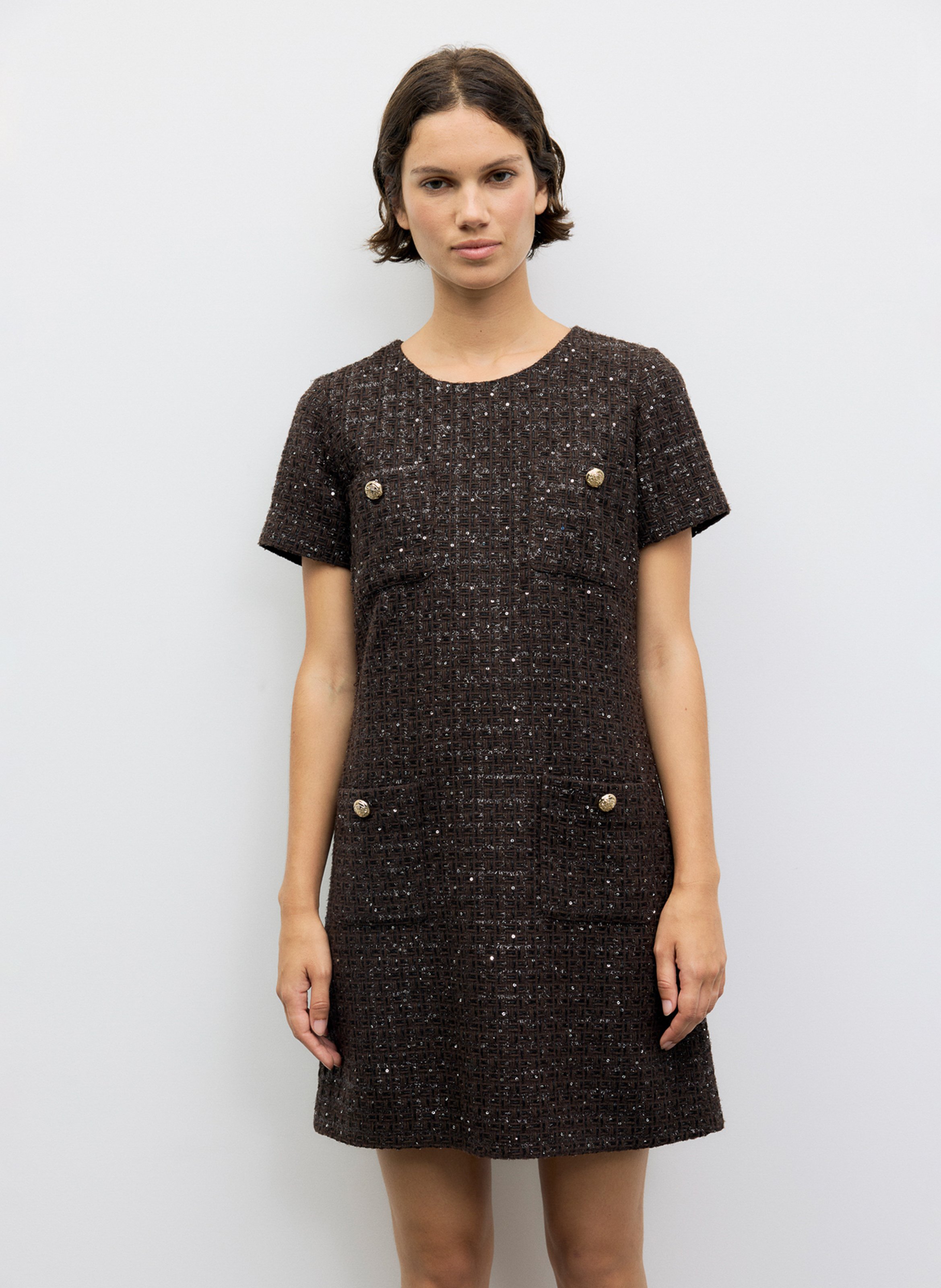 Kurzes Tweedkleid mit kurzen Ärmeln GERARD DAREL Braun