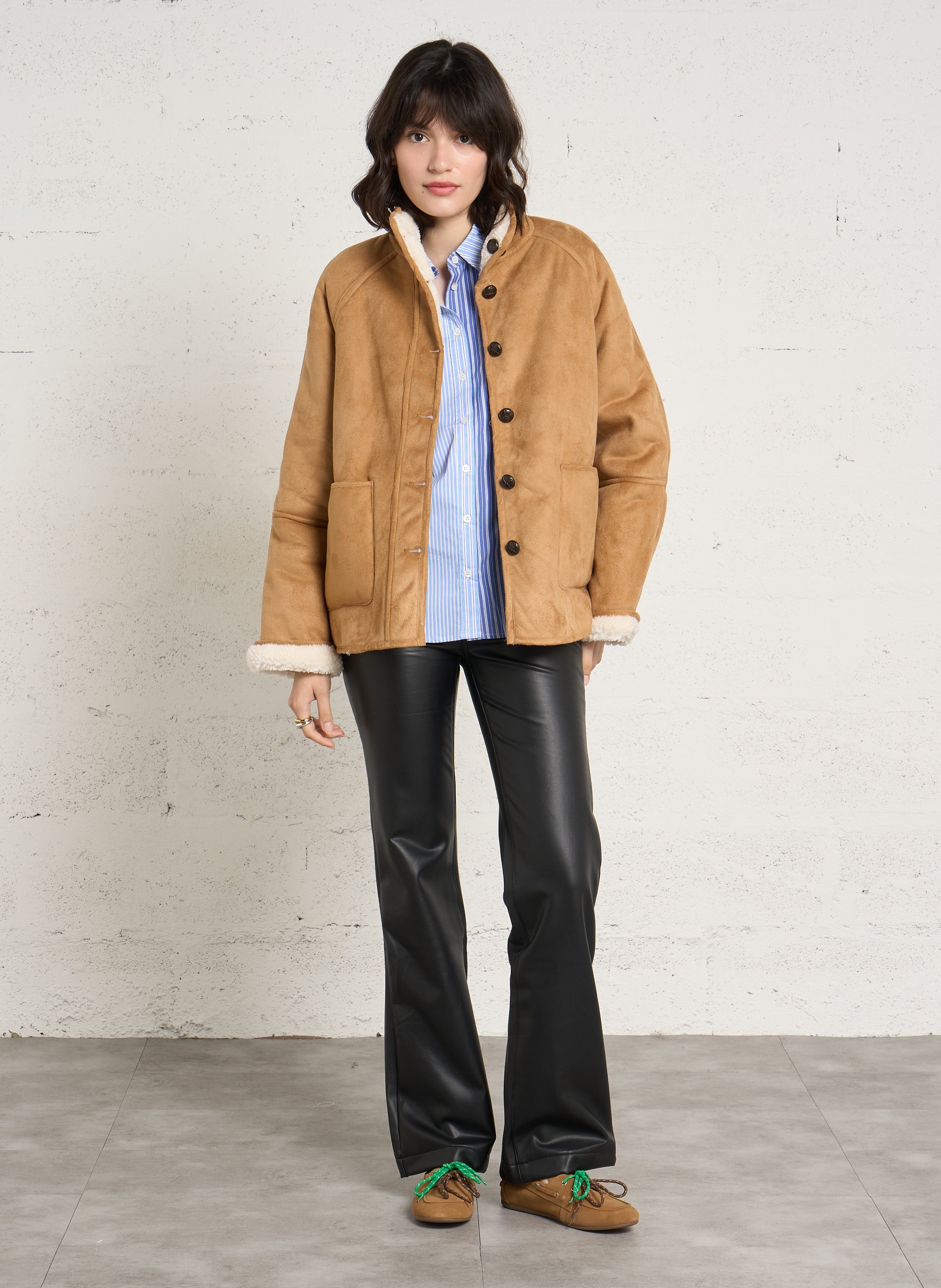 Pantalon droit effet cuir LA PETITE ETOILE Noir