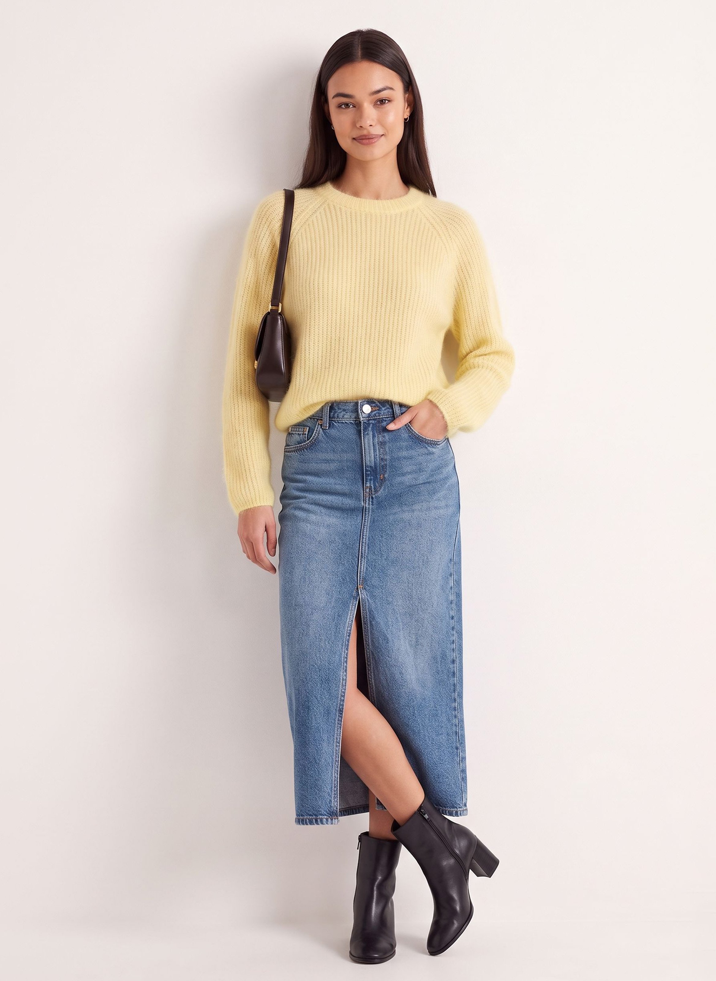 Pull droit col rond en laine mélangée KOOKAI Jaune