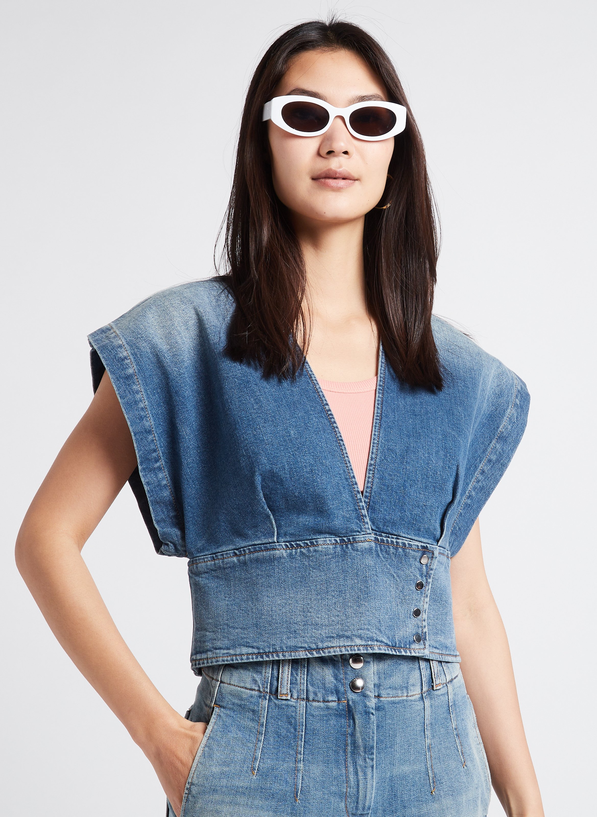 Top court col V en denim stretch  IRO Bleu