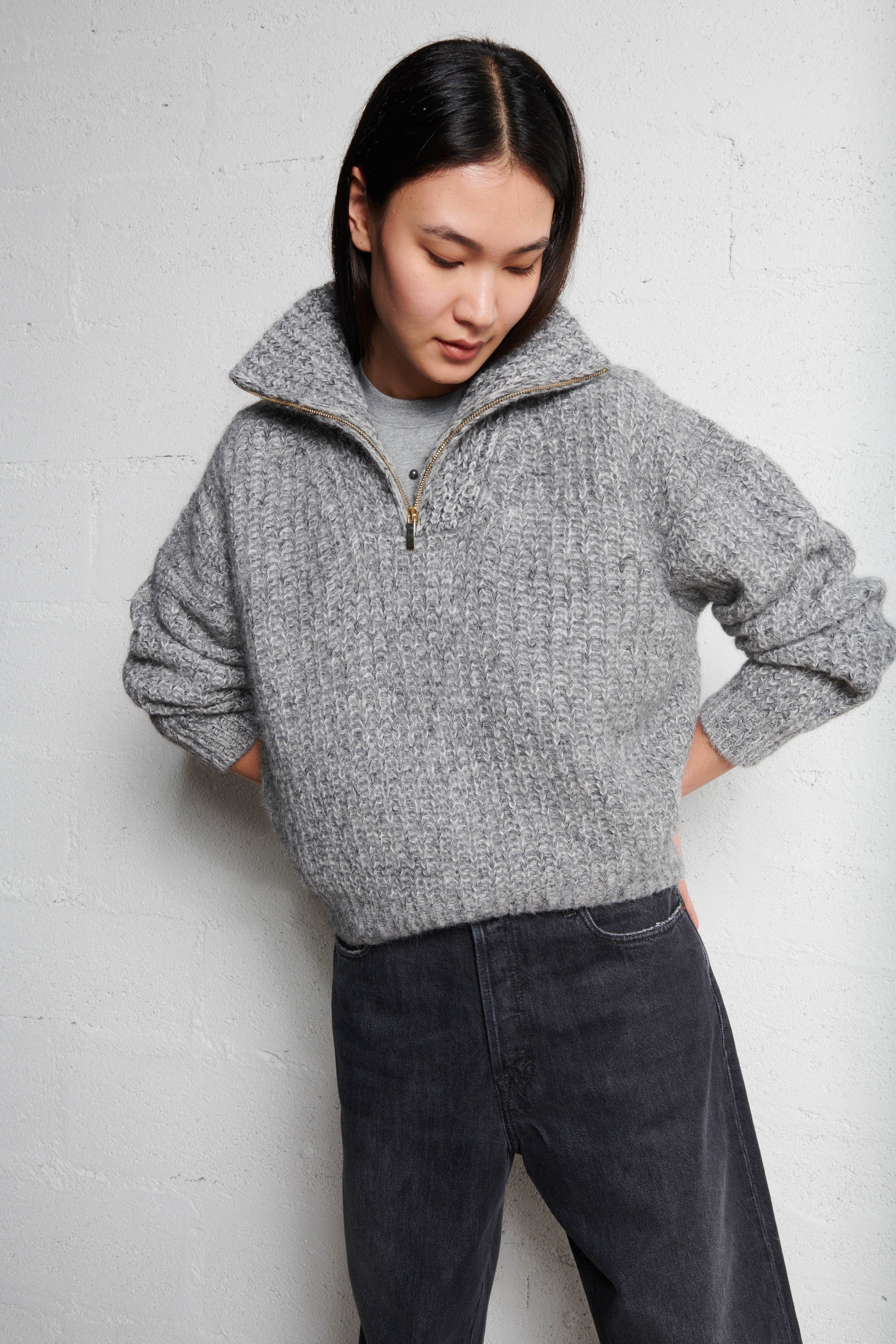 Pull col montant en laine mélangée BA&SH Noir