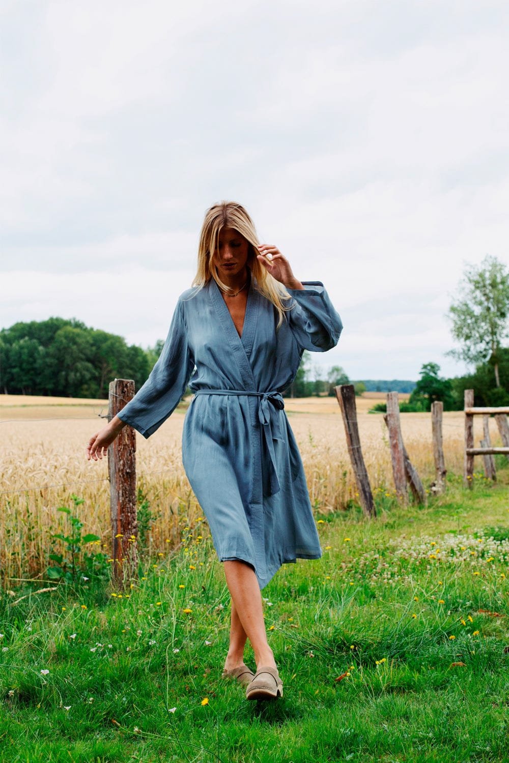 Kimono long coton et soie GERMAINE DES PRES Gris