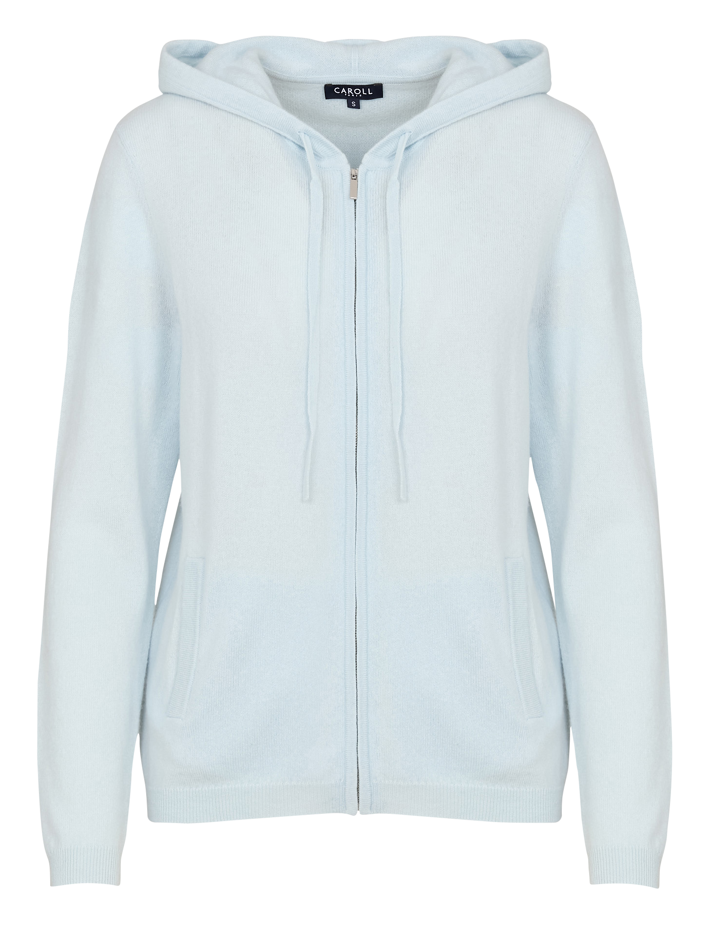 Gerader Woll- und Kaschmir-Strickmantel mit Kapuze Blau