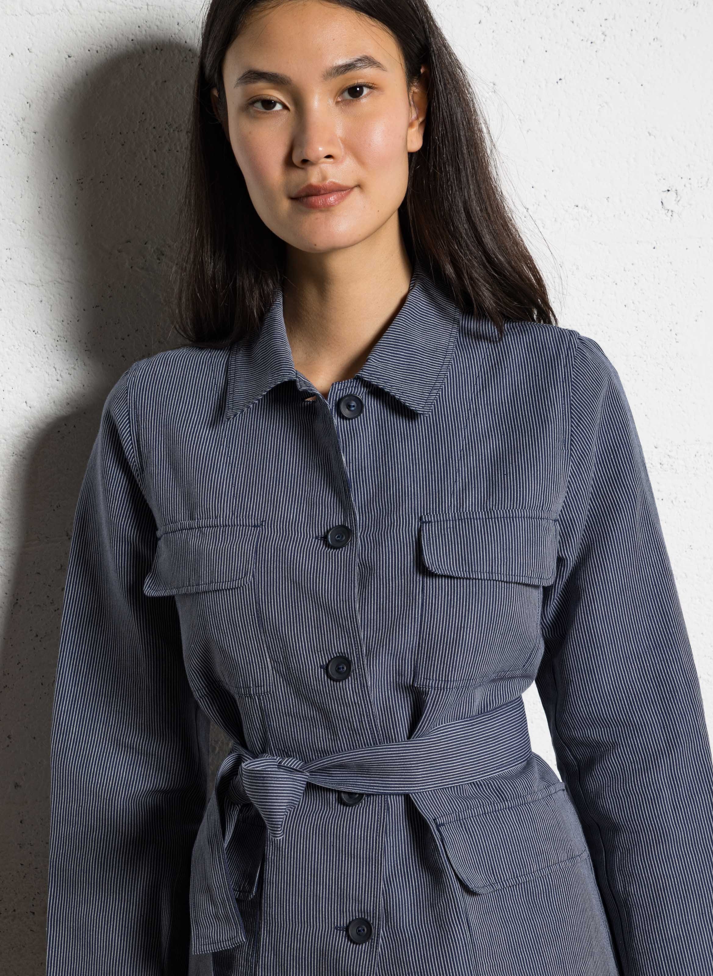 Striped belted straight shirt DIEGA Blue